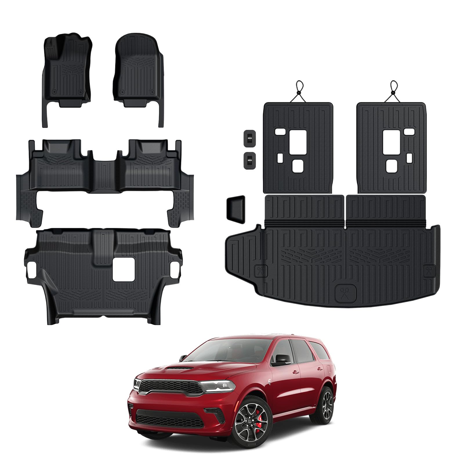 GALVAGNITE Floor Mats for 2016-2024 2025 Dodge Durango 7-seat All Weather TPE Cargo Liner Cargo Mat and 3rd