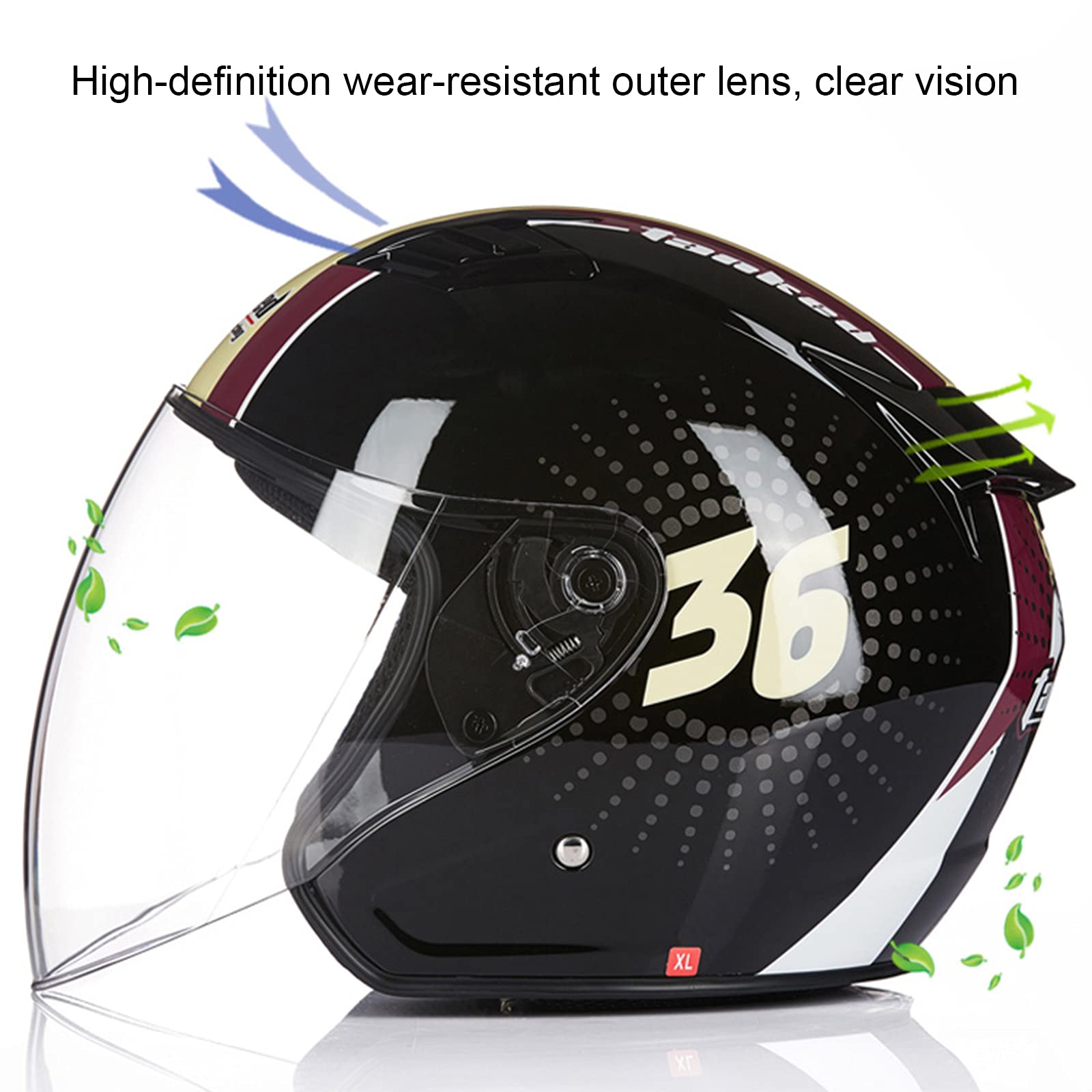 Casco Moto Retrò 3/4 Mezzo Casco Aperto Omologato ECE Scooter Vintage Moto Da Strada Mezzo Casco Con Visiera Caschi Moto Leggeri Per Adulti Donne Uomini A,S=55-56CM