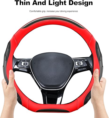 Miniatura 4 de Ergocar Funda deportiva en forma de D, transpirable, antideslizante, de fibra de carbono y piel de microfibra, protector de volante de automóvil,