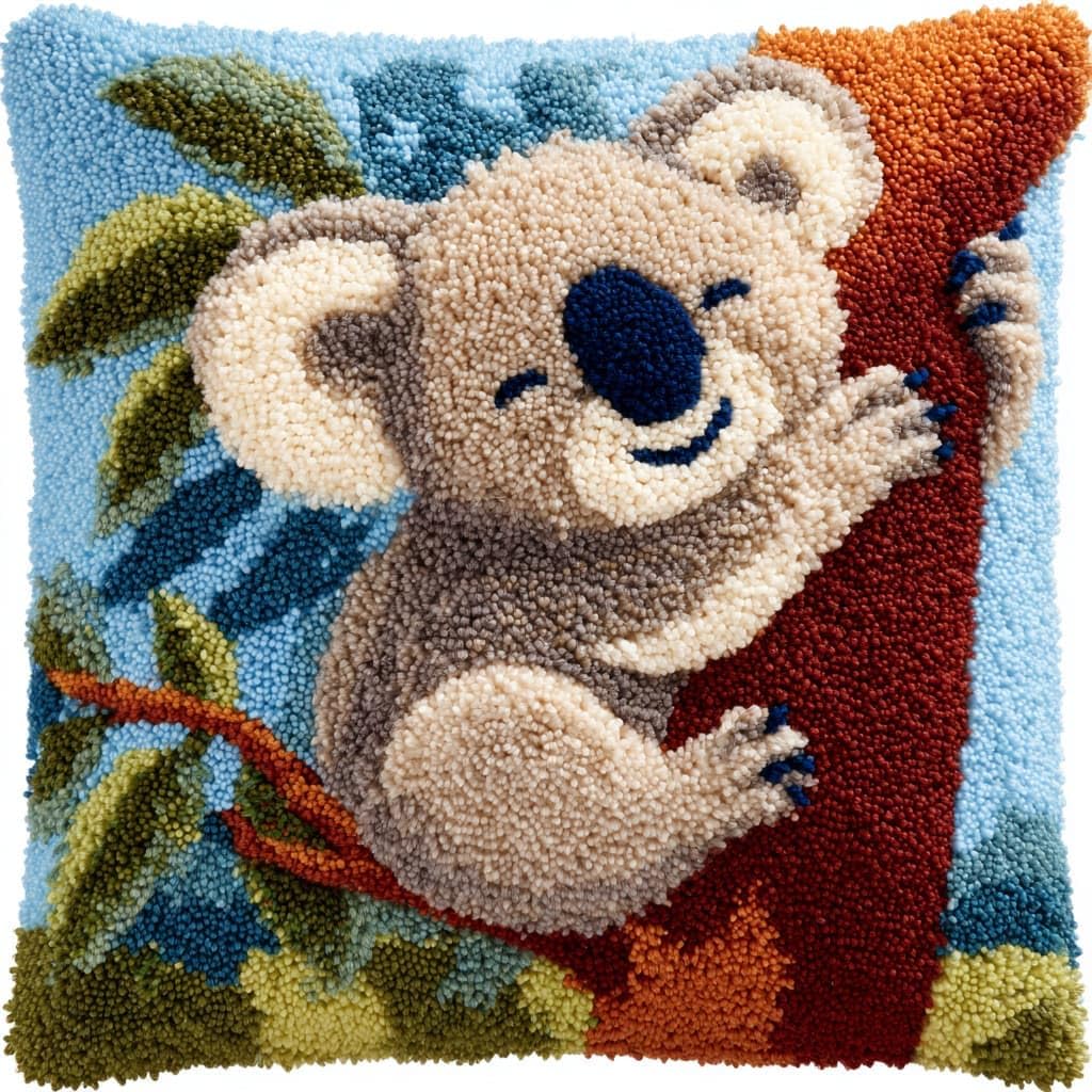 Taxpy DIY Latch Hook Pillow Cover Kits, Koala Stamped Handamade Pillowcase Crochet Yarn Hook and Latch Emboridery Throw Pillow 43x43cm