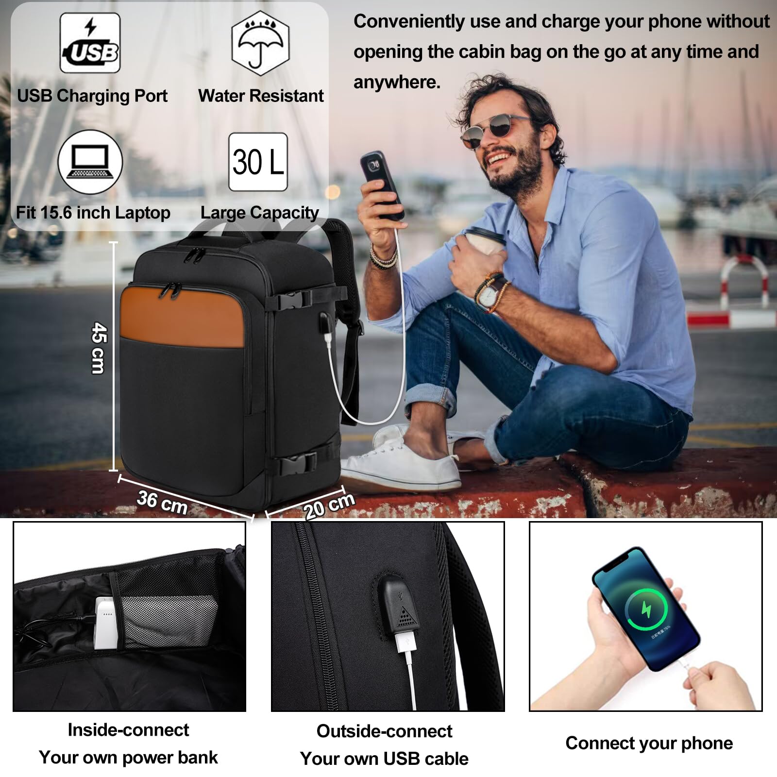 EZUOLA Borse da Cabina per Easyjet 45x36x20 Bagaglio a Mano Zaino da Viaggio Aereo Piccolo Borsa da Cabina per Voli Zaino Donna Uomo Sedile Zaino Bagaglio a Mano Borsa Scuola Lavoro D'Affari Casual