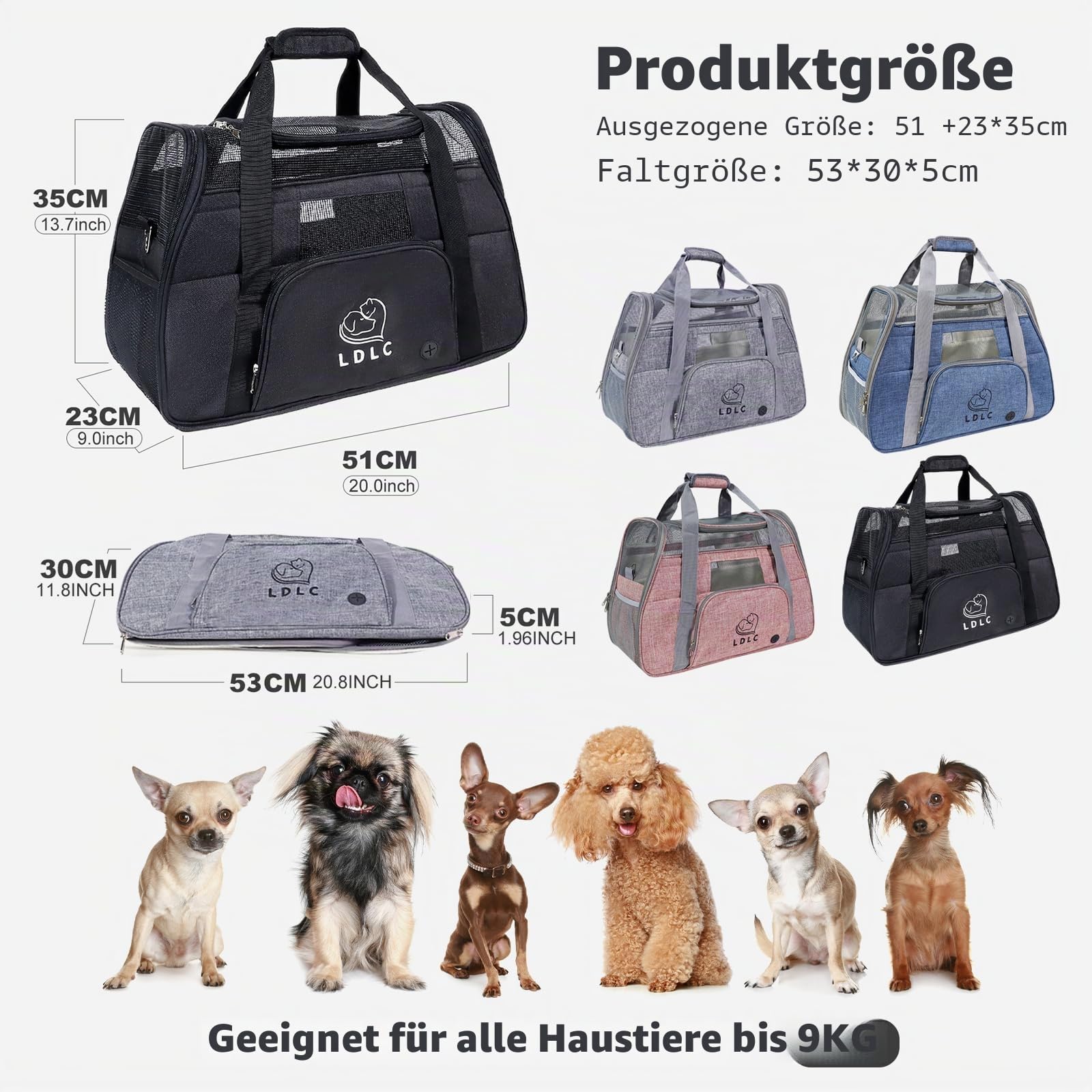 PETCUTE Hundetransportbox,Atmungsaktive Katzen Tragetasche Katze transportbox Tragetaschen mit Weicher Matratze, Stoff Oxford Haustiertragetasche mit Schultergurt,Airline Zugelassen Schwarz