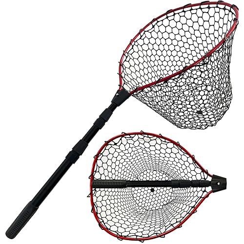 Telescoping Fishing Nets Lightweight Rubber Fish Net Durable with Non-Slip Grip - Freshwater and Saltwater (Blue/Red) Fishpond Large Fish Net