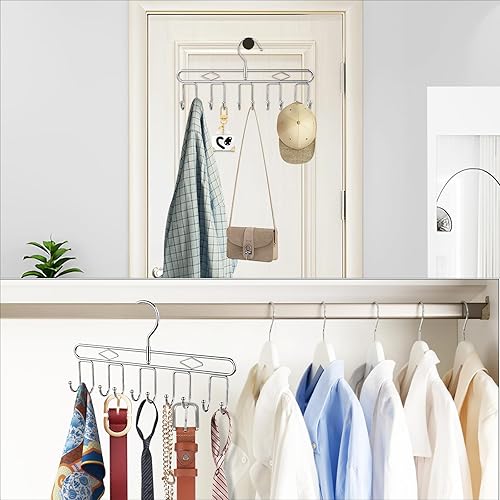 Miniatura 7 de Beanicus Percha para cinturón para armario, paquete de 2 perchas para cinturón con 20 ganchos, soporte para cinturón, estante de metal para cinturón