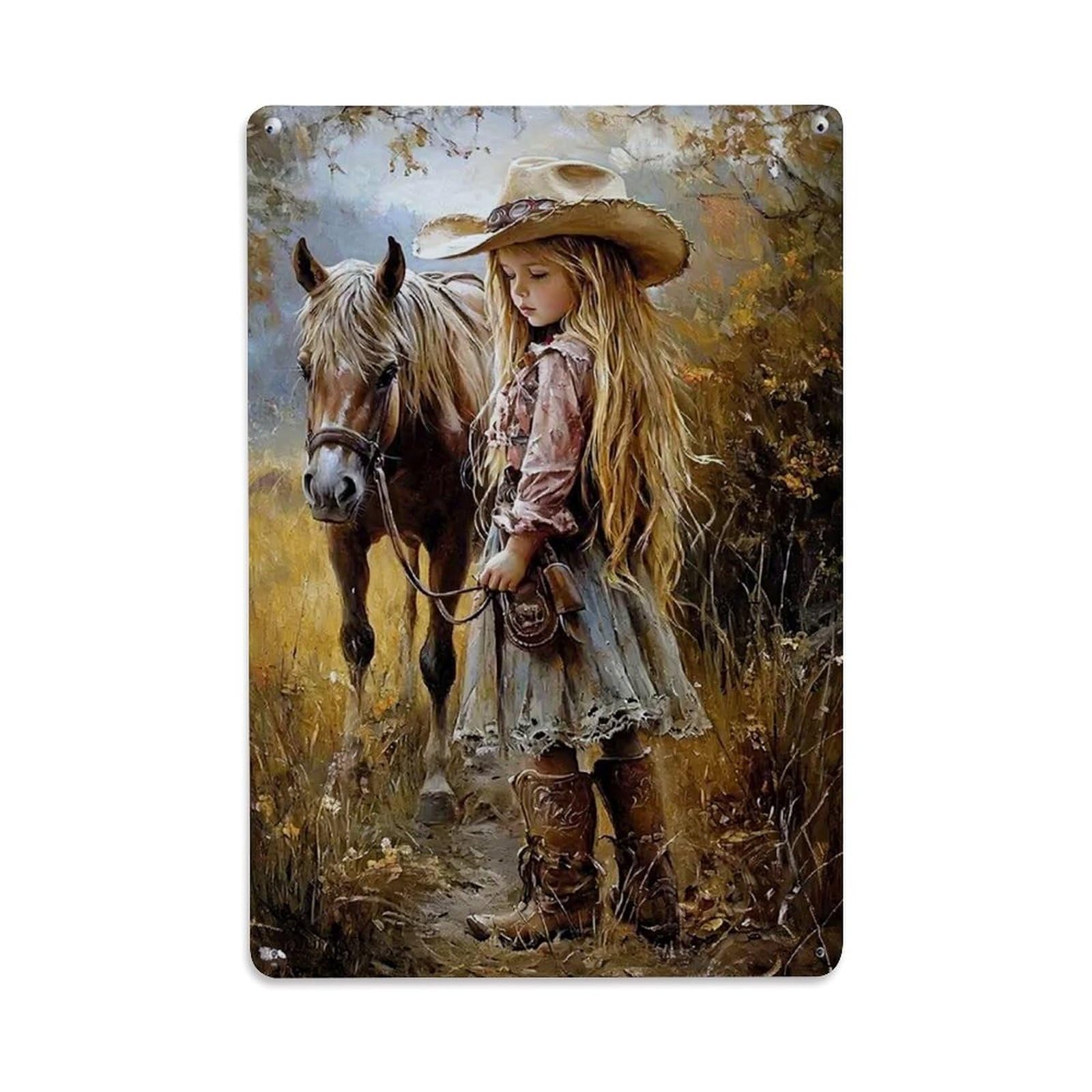 Jdfenggu Vintage Cowgirl Horse Autumn Field Dress Retro Metal Tin Sign, Decor Art Poster For Bar, Home, Man Cave, Kitchen, Laundry Room Gift 8X12inch