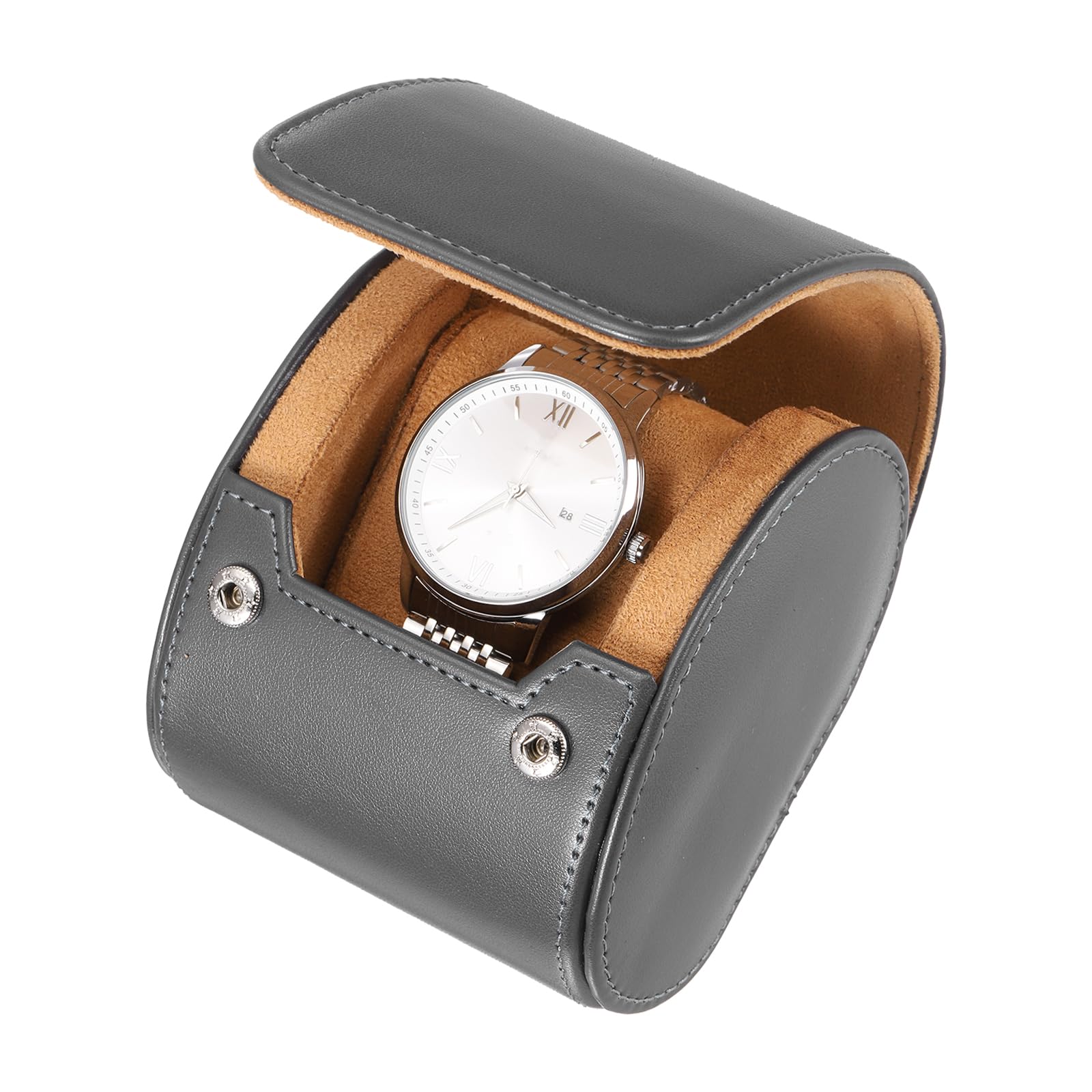 HVMBEUGOS sourcing map Watch Travel Case for Men Leather Watch Roll Travel Case Portable Watch Storage Box for Christmas, Birthday, and Anniversary 1 Slot (Gray)