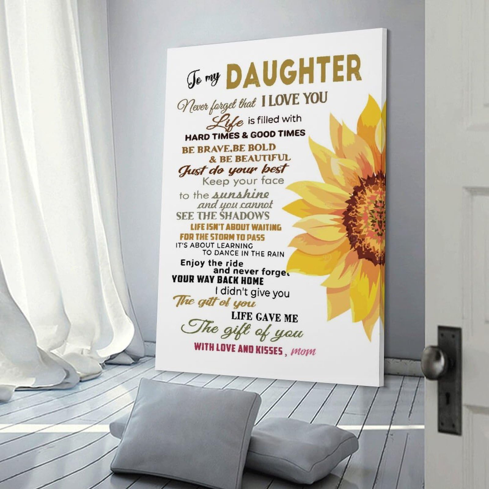 Junmoney Wall Picture Print To My Daughter From Mom, 24x36inch(60x90cm), for Living Room, Bedroom Or Home Office, Thoughtful Wall Decor for Art Lovers