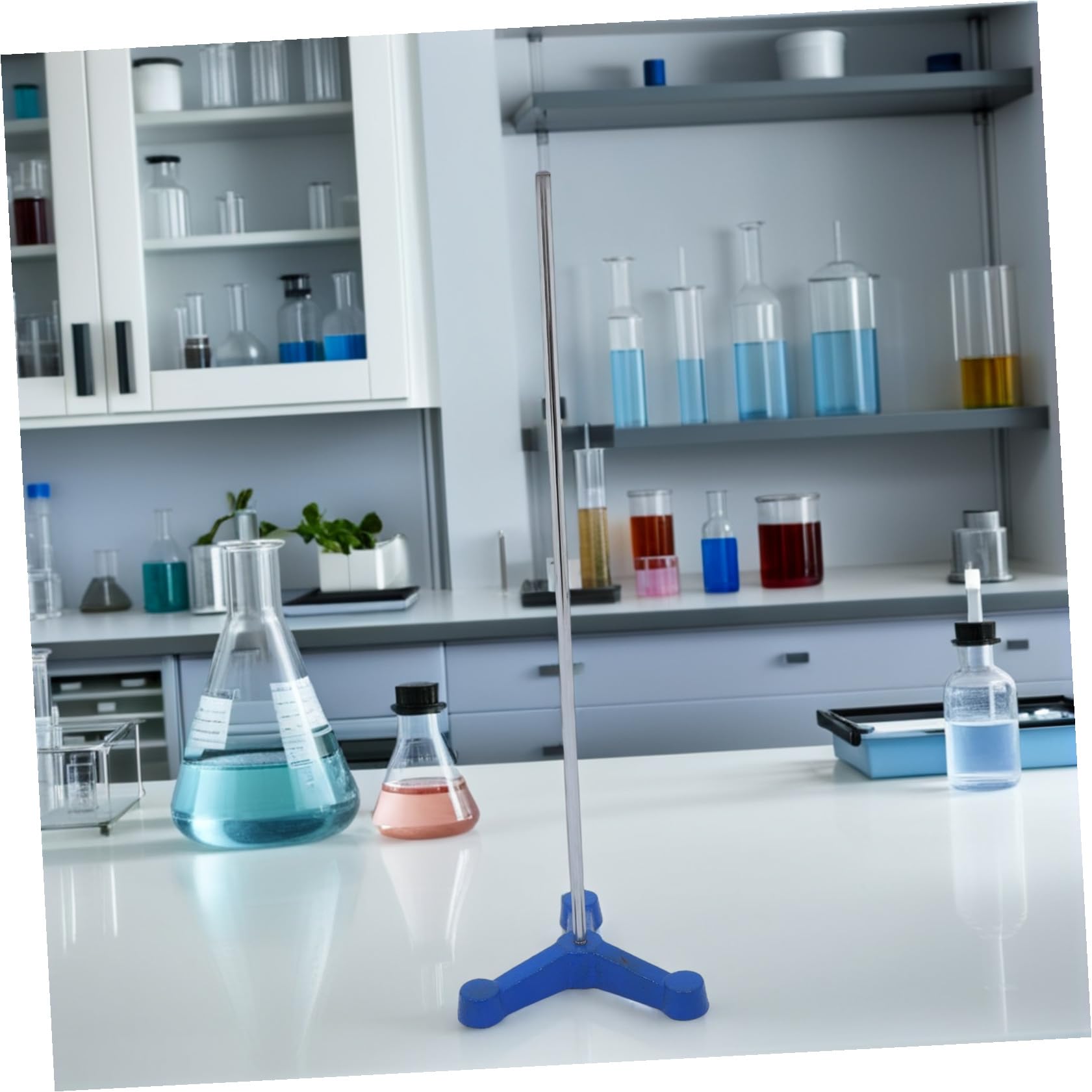 Zerodeko Robustes und Langer Stange Laborstativ mit Dreibein Fuß aus Eisen für Stabile Unterstützung von Glaswaren und Reagenzgläsern im Chemielabor