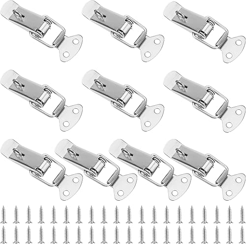 10 pestillos de palanca con resorte, pestillo de palanca de acero inoxidable, pequeños cierres de caja de herramientas con tornillos de montaje,