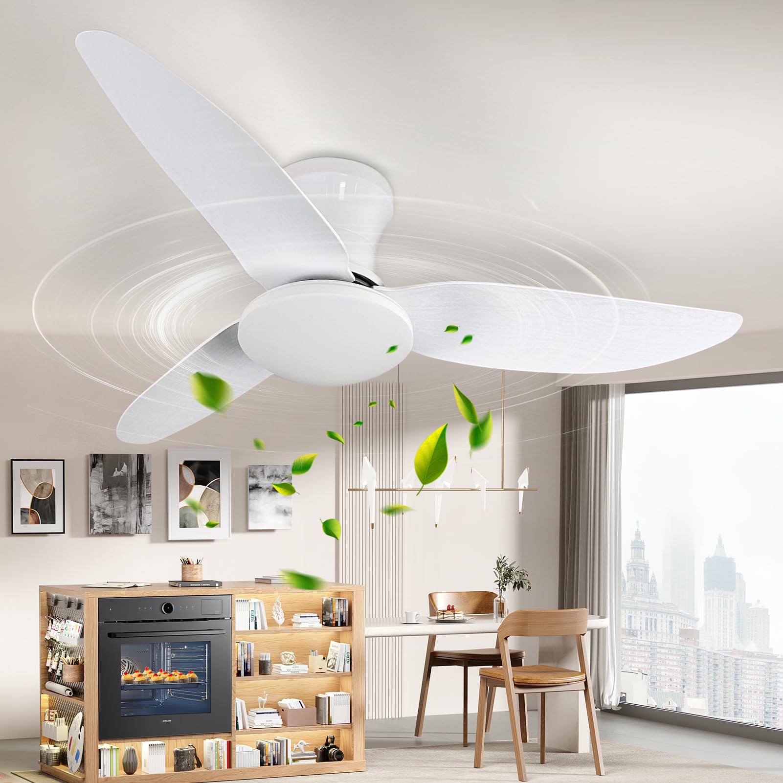 papasbox Ceiling Fan Light – 3-Blade LED Ceiling Fan with Stepless Dimming, 3000-6500K, 6 Speeds, Timer, Remote Control – Quiet Light Fan for Bedroom, Living Room, Kitchen, White.