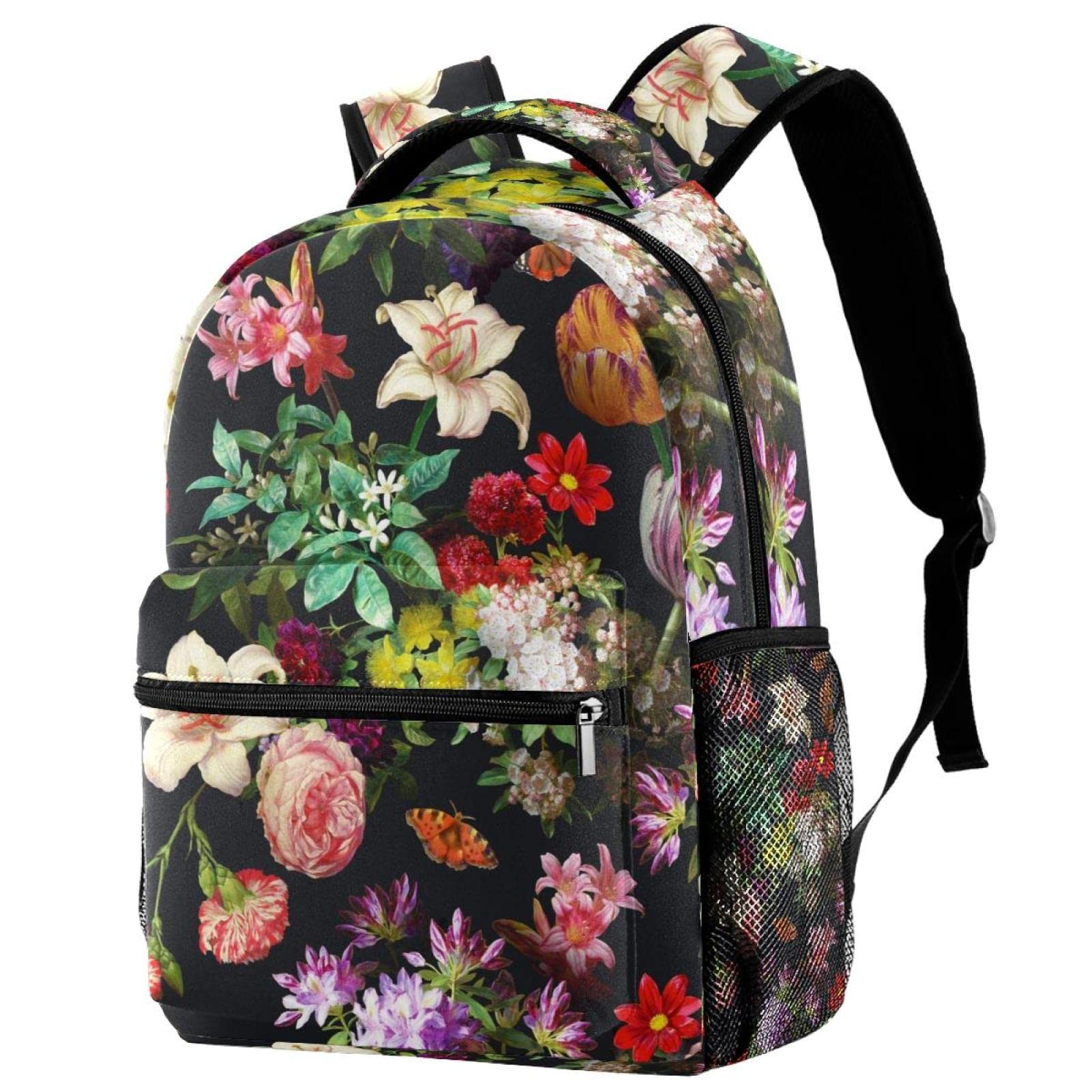 Colorful Flowers Floral Backpack for Men School Bookbag Hiking Travel Rucksack School Bag for Women