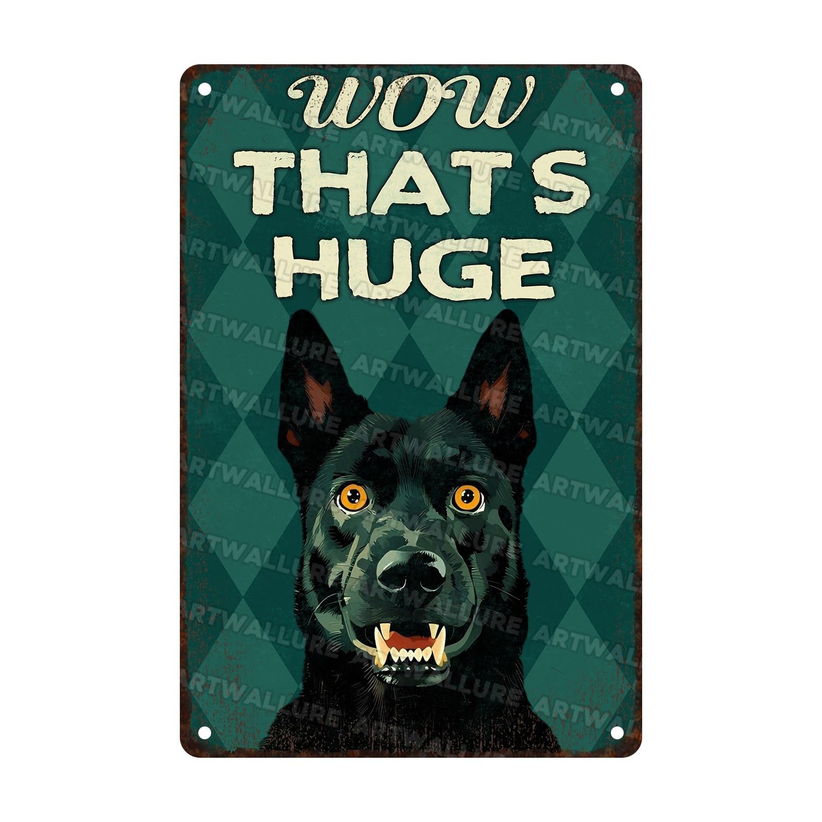 Funny Black Dog Vintage Sign Wow Thats Huge Metal Tin Sign Bathroom Sign Wall Decor for Toilet Restroom Washroom Decor 8X12Inch