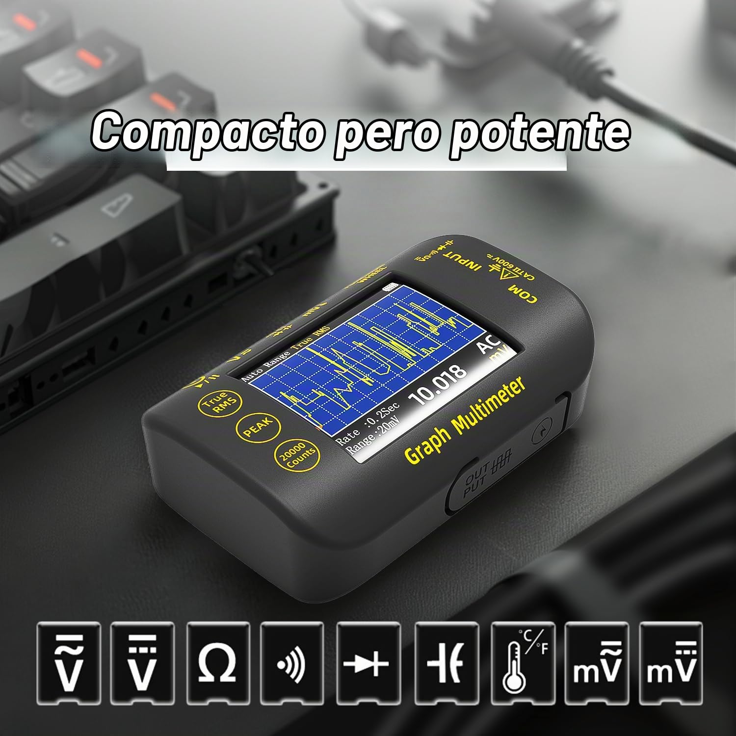 BSIDE Multímetro Digital 20000 Cuentas con Modo de Registro Multímetro TRMS 1000V de Bolsillo Recargable con LCD a Color y Soporte, Mide Voltaje Milivoltios AC Peak Capacidad Temperatura