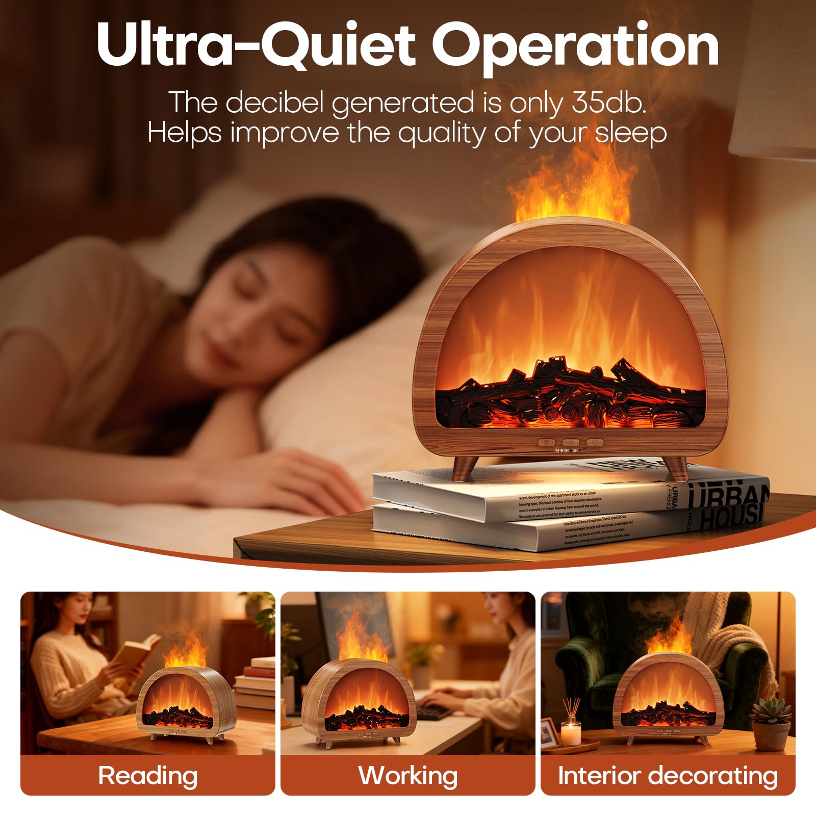 Diffuserlove Diffuseur d'huiles essentielles pour cheminée - Diffuseur de parfum d'aromathérapie à flamme - Machine à huile de diffuseur de brume froide - Diffuseur d'air avec feu factice coloré