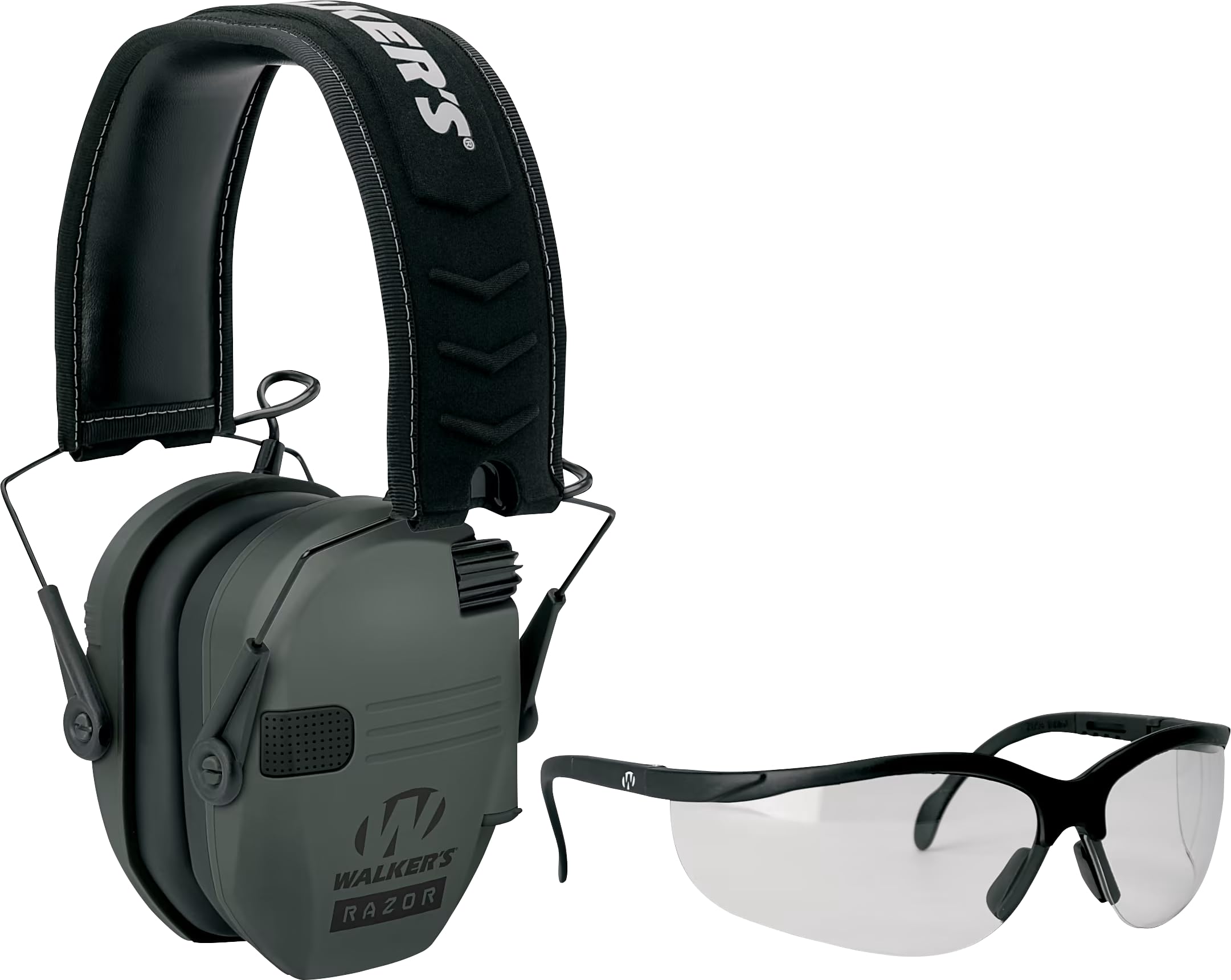 Walker's Razor Slim Low Profile Earmuff Hearing Protection with Safety Glasses FDE