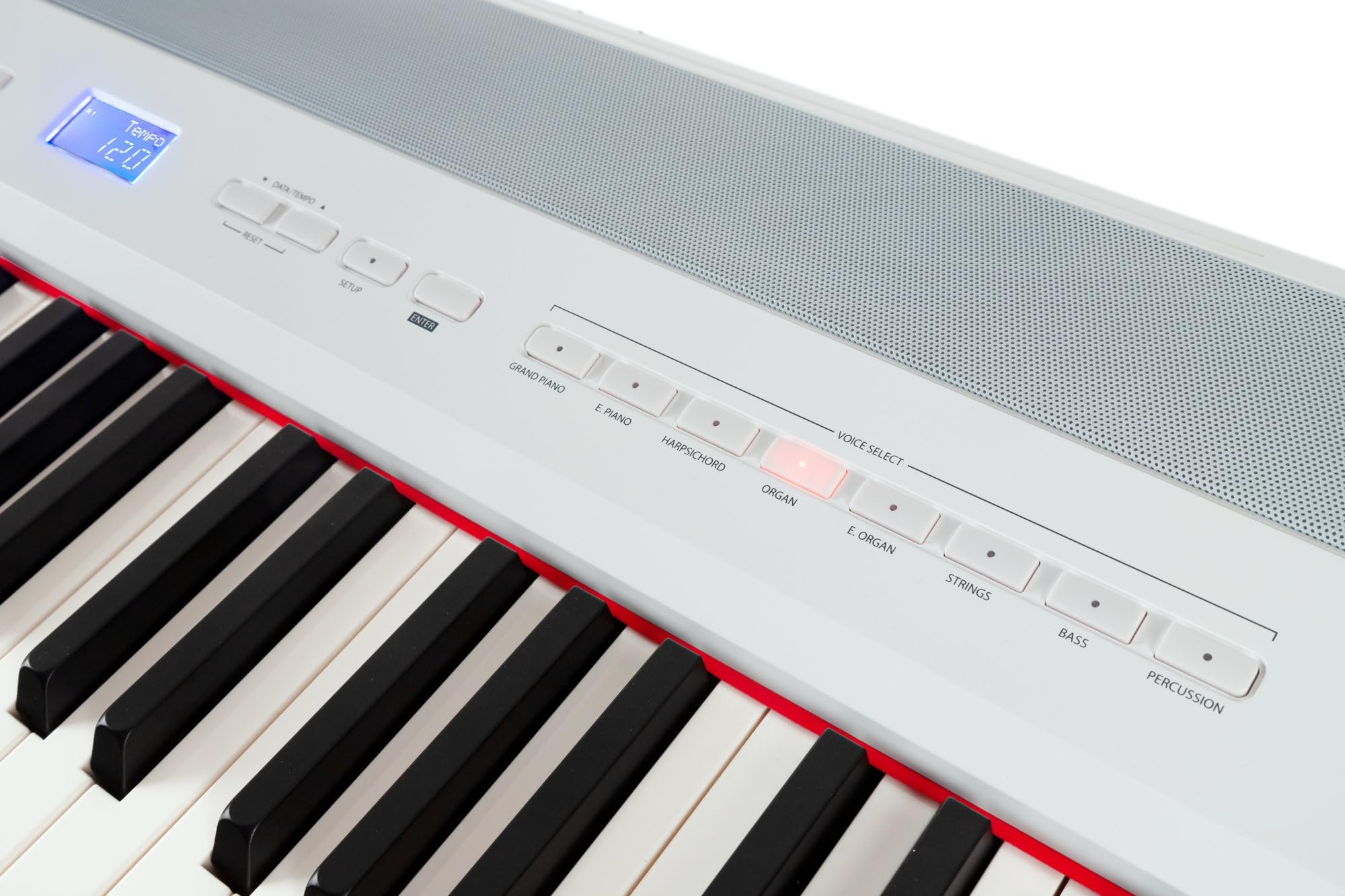 P-60 WM Piano de scène Home Set - 88 touches et base assortie, mécanique à marteaux, sensibilité à la vélocité - 14 sons, banque de pianos, écouteurs et porte-notes inclus - Blanc