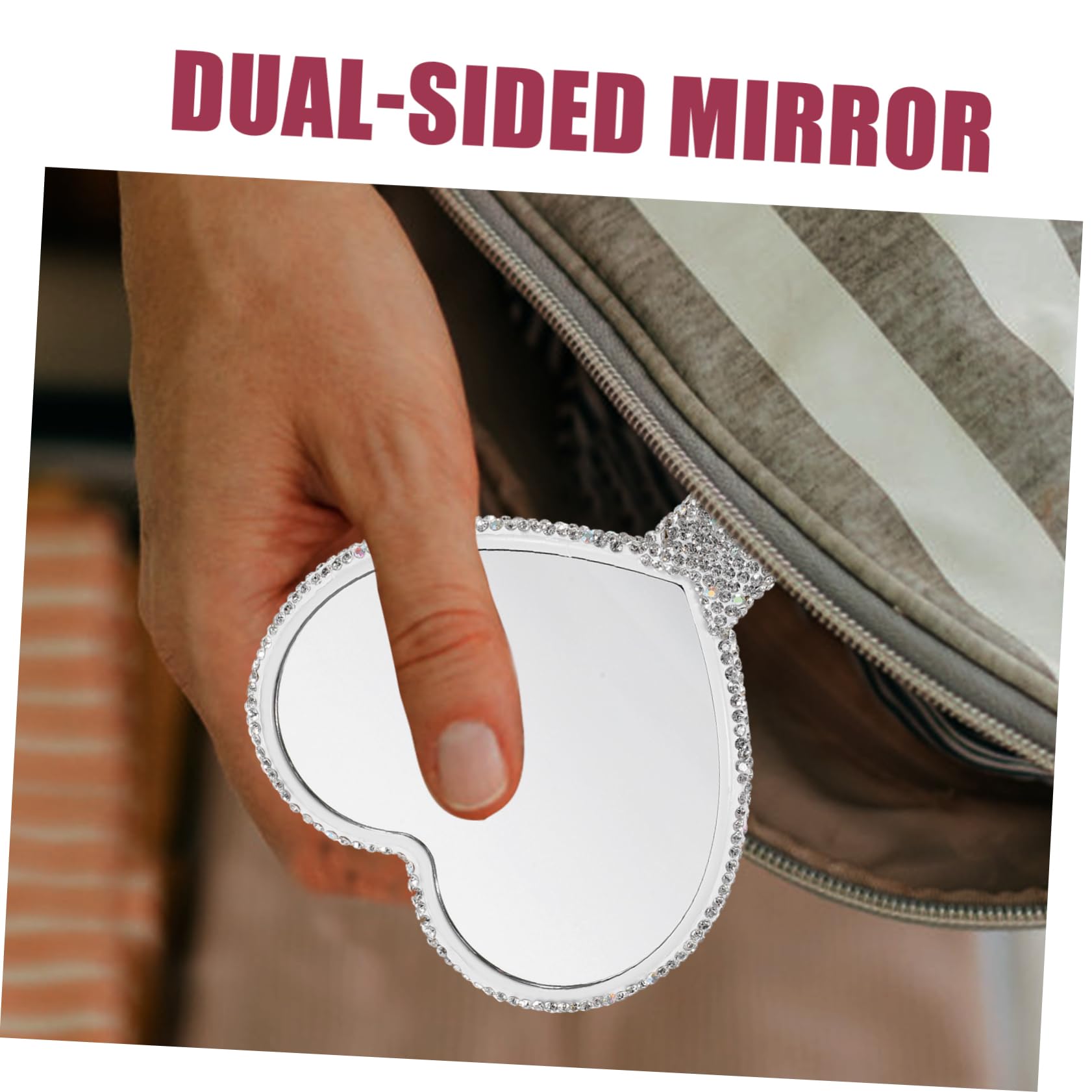 FOYTOKI High-Definition Heart Shaped Mirror with Rhinestones Portable Compact for Travel Beauty Mirror Handle