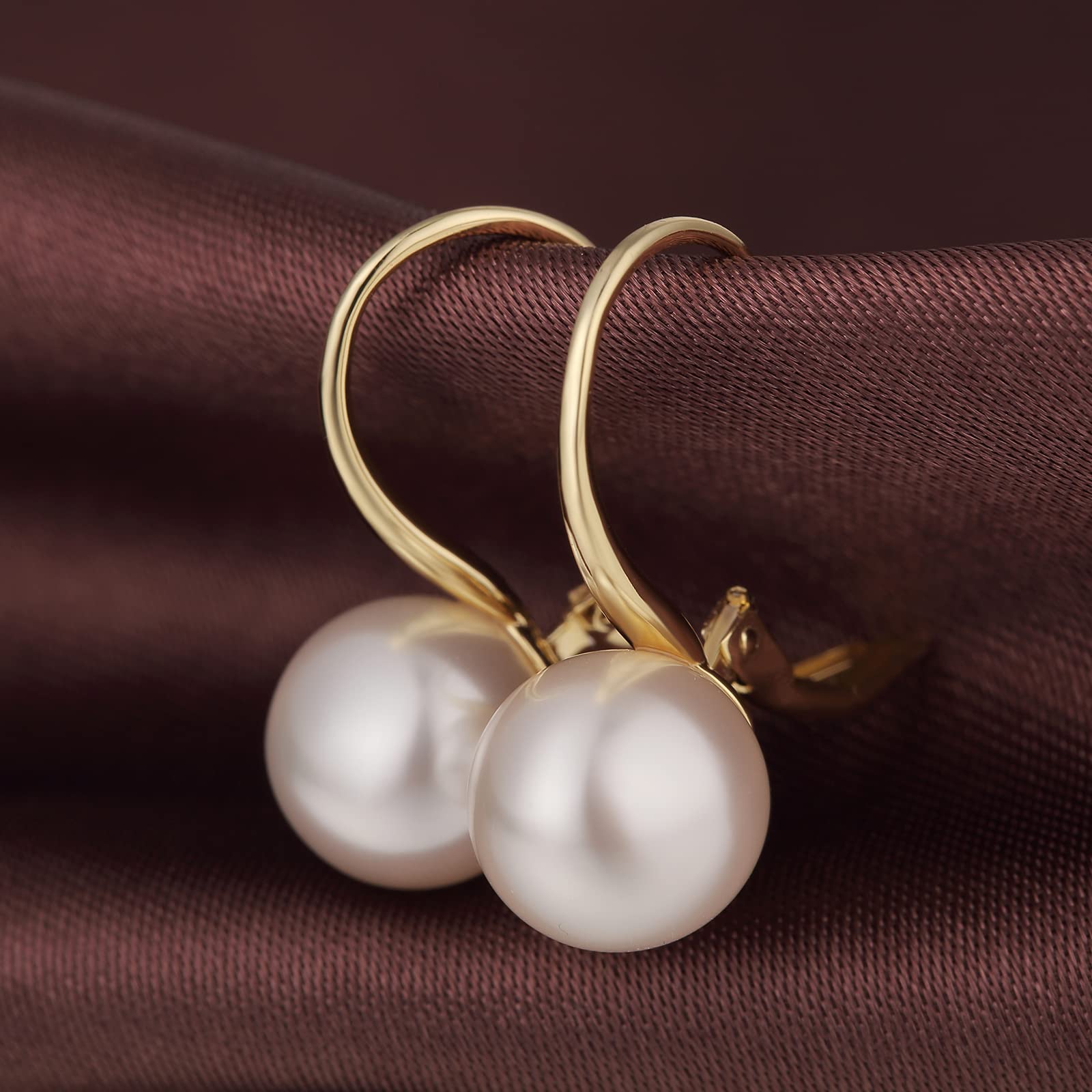 Jiamiaoi Pendientes Perlas Colgante De Plata 925, 10mm Perla Cultivadas Y Chapado En Oro Blanco De 18k Para Mujer Joyeria