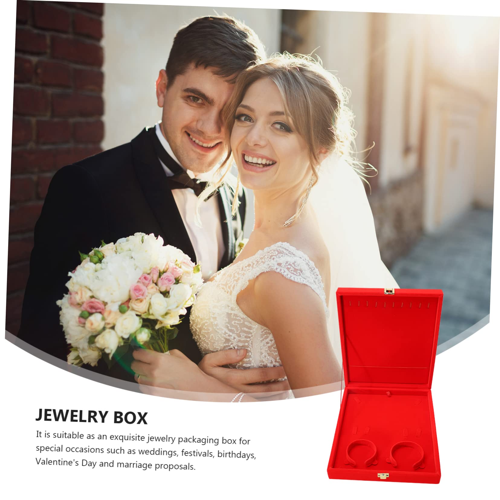 FRCOLOR Caja para Joyas de Madera y Seda Satén, Estuche Decorativo Rojo para Pulseras y Collares, Protección contra Polvo y Huellas, Adecuado para Boda