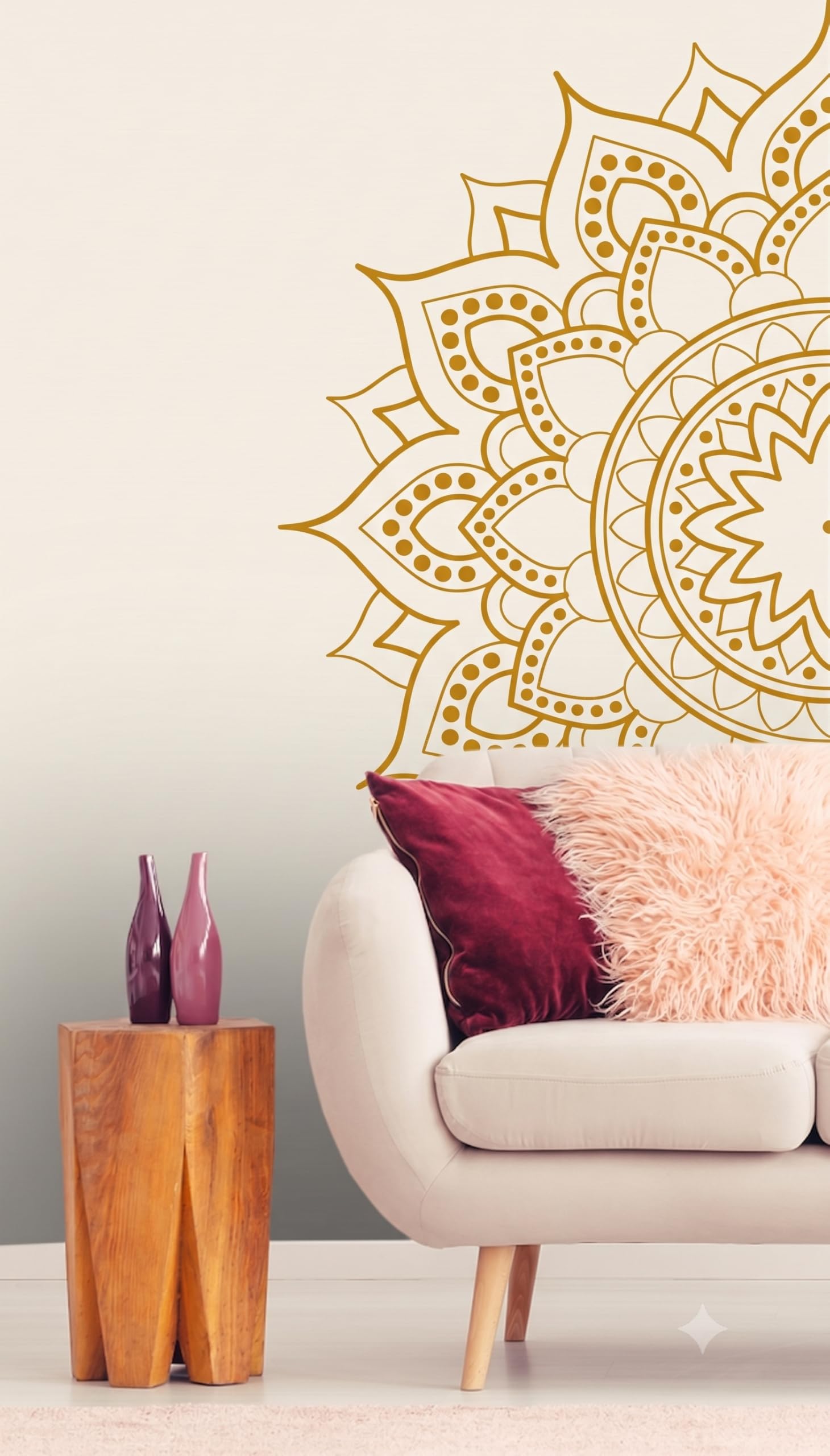 INKFENCE Half Mandala Wall Sticker, Gold, Boho Style, 55 x 110 CM, Living Room and Kids Room Decor Self Adhesive Sticker (Pack of 1)-image-36
