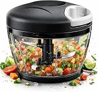 Mini Processador de Alimentos Manual, Triturador de Alho Grande 500ml - 3 Laminas Aço Inoxidavel, Triturador de Alimentos