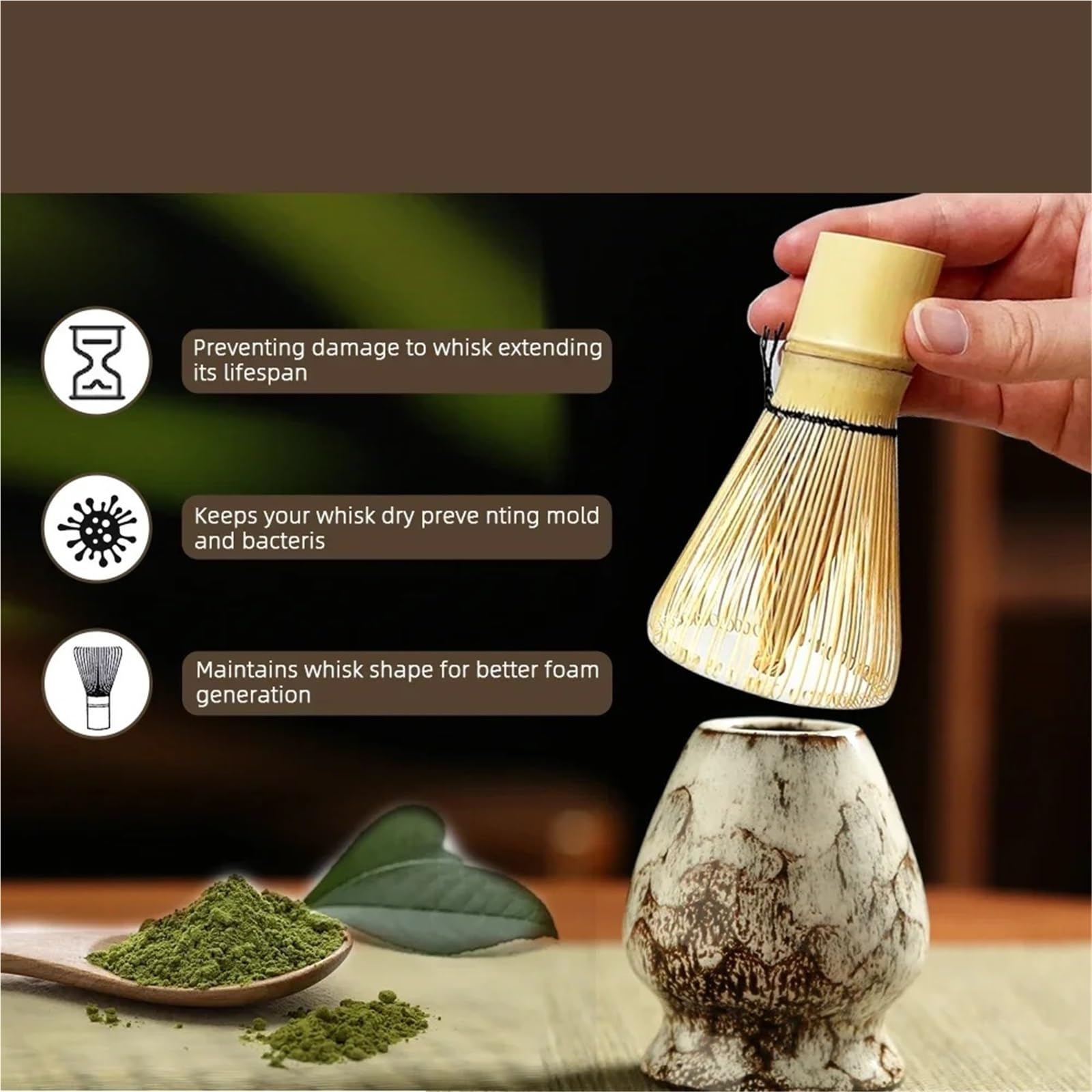 Juego de 6 licuadoras de matcha con batidor, cepillo, cucharilla y horno for tienda de bebidas, herramientas for preparar té. Juego de Té Matcha(White 6pcs)