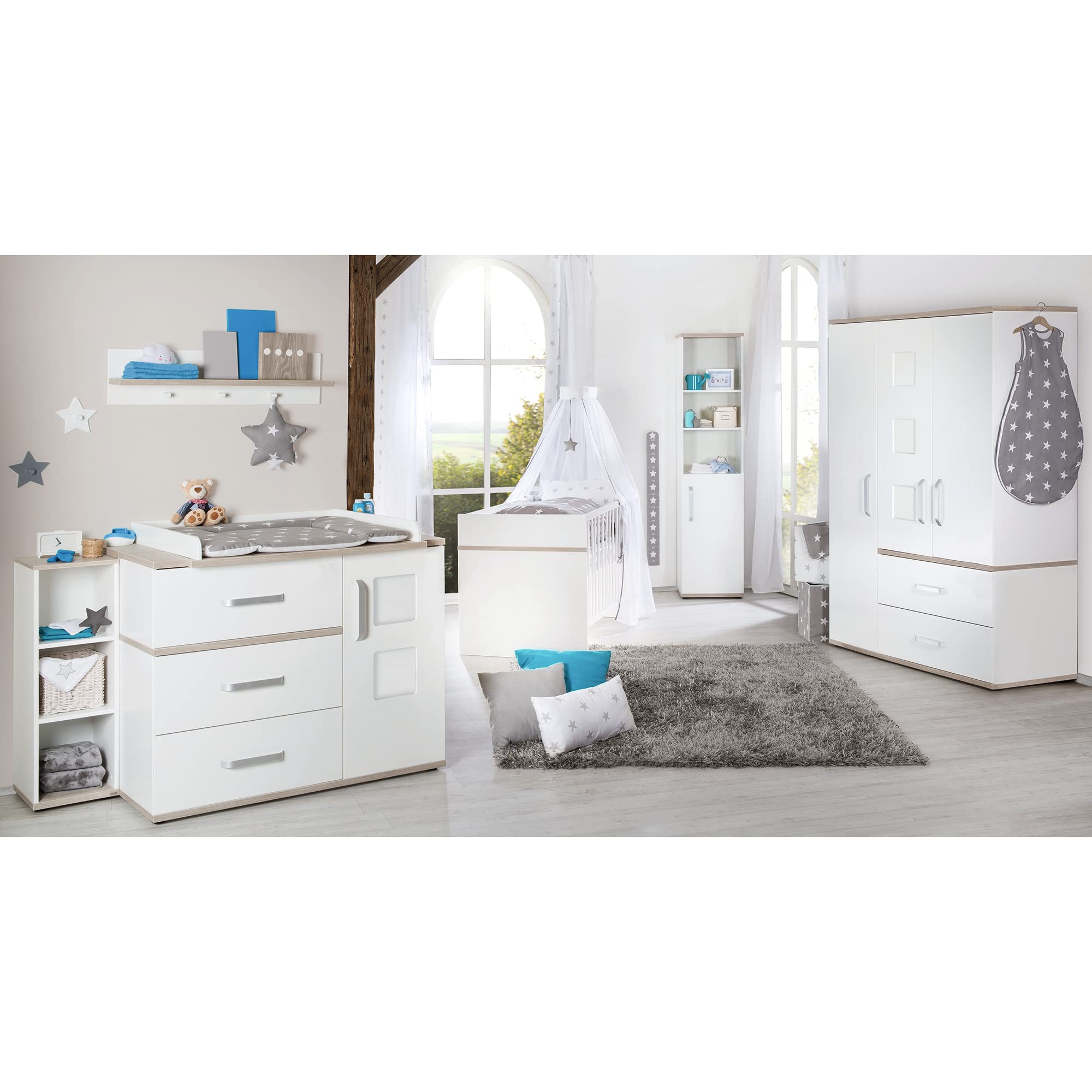 roba Armario para habitación de bebé 'Moritz', armario infantil de 3 puertas con 3 marcos de fotos, color blanco
