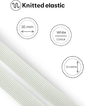 Elastic for Sewing, Wide Waistband Elastic in Widths: 20/25/40/50/75mm (White, 20mm x 10m)