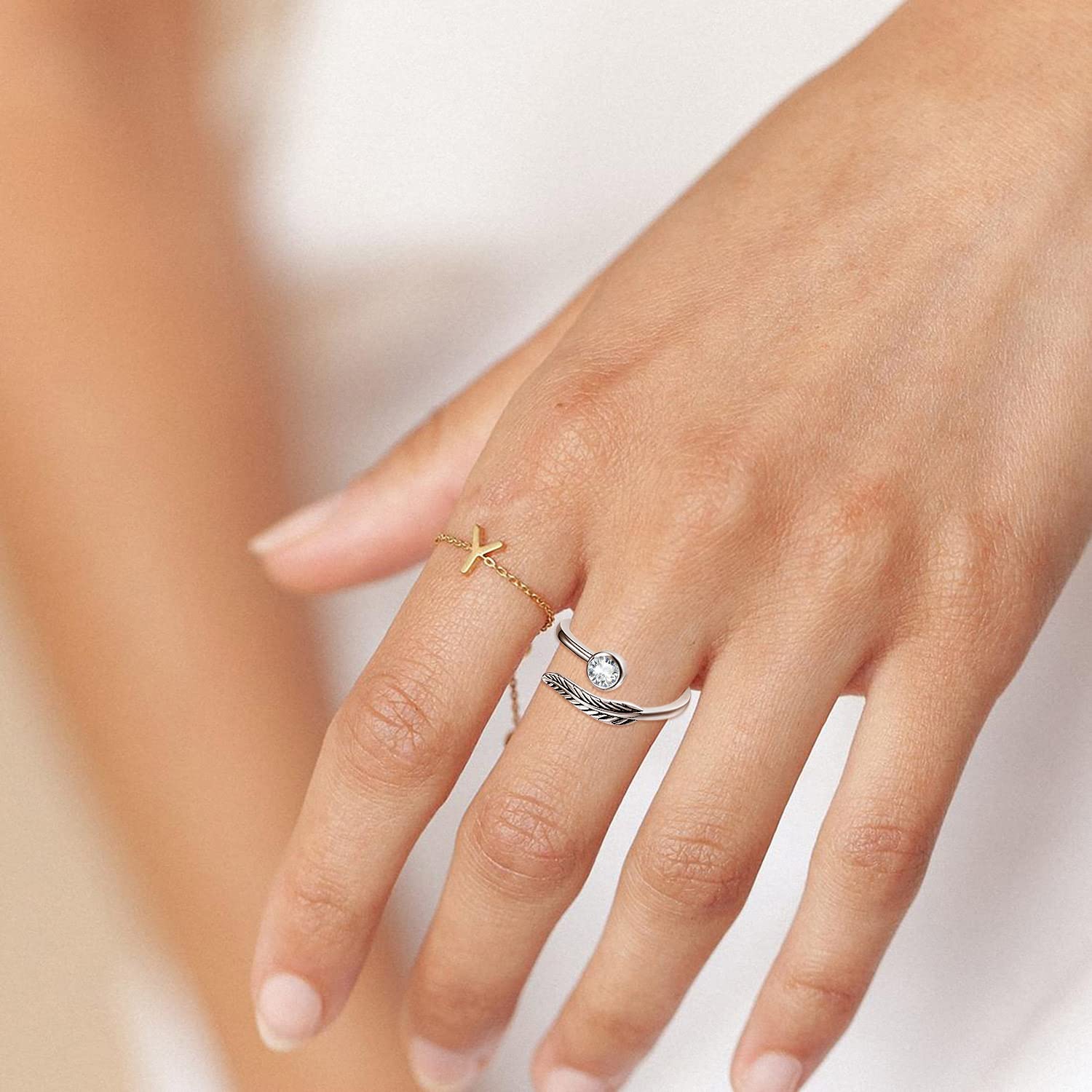 Geburtsstein Damen Verstellbarer Ring 925 Sterling silber Feder ring Birthstone Schmuck Geburtstag Geschenk für Frauen Mädchen