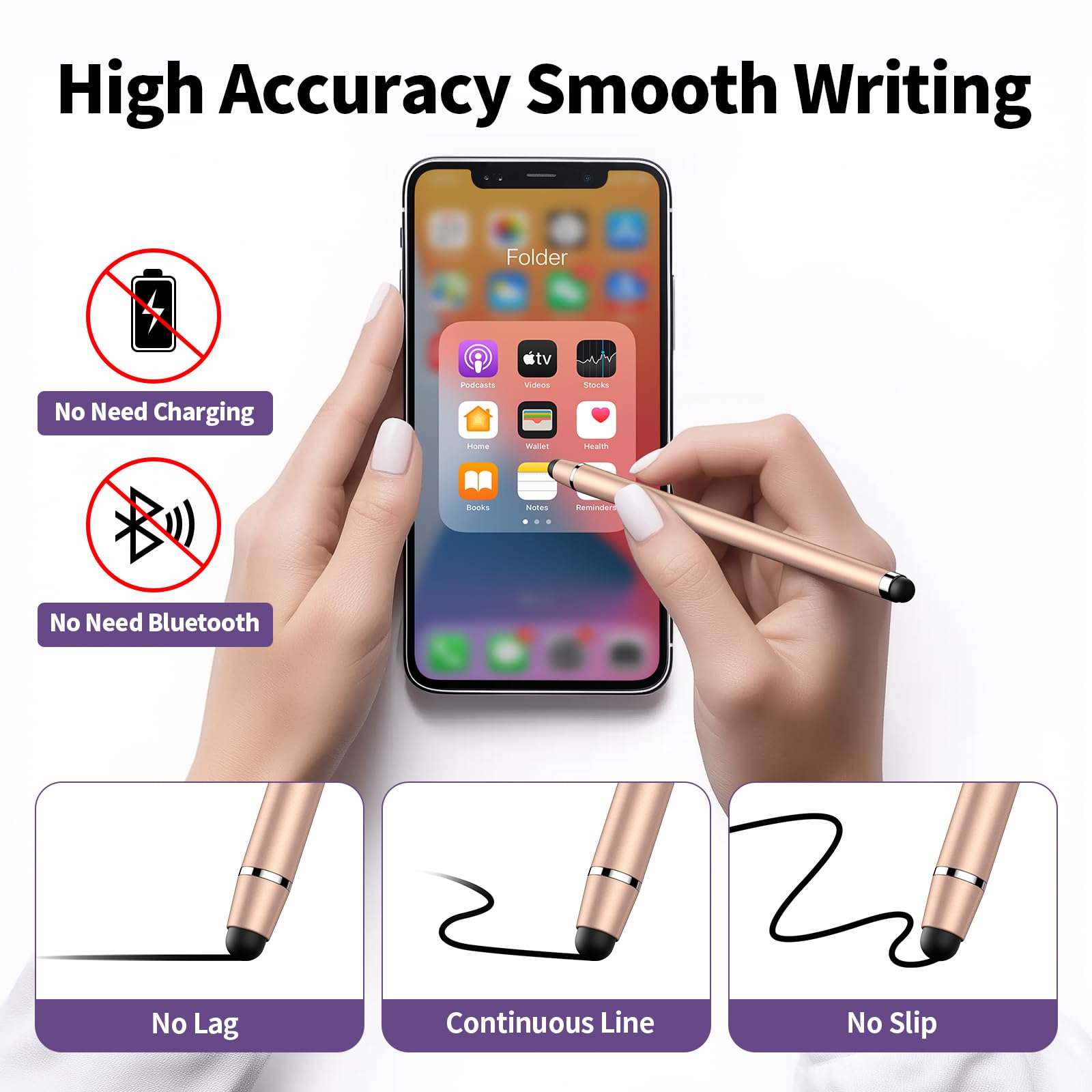 Stylet 2 en 1 pour écran tactile, haute précision et sensibilité, stylet pour iPad/iPhone/Android/Samsung smartphones et tablettes, compatible avec écrans tactiles (10 couleurs)