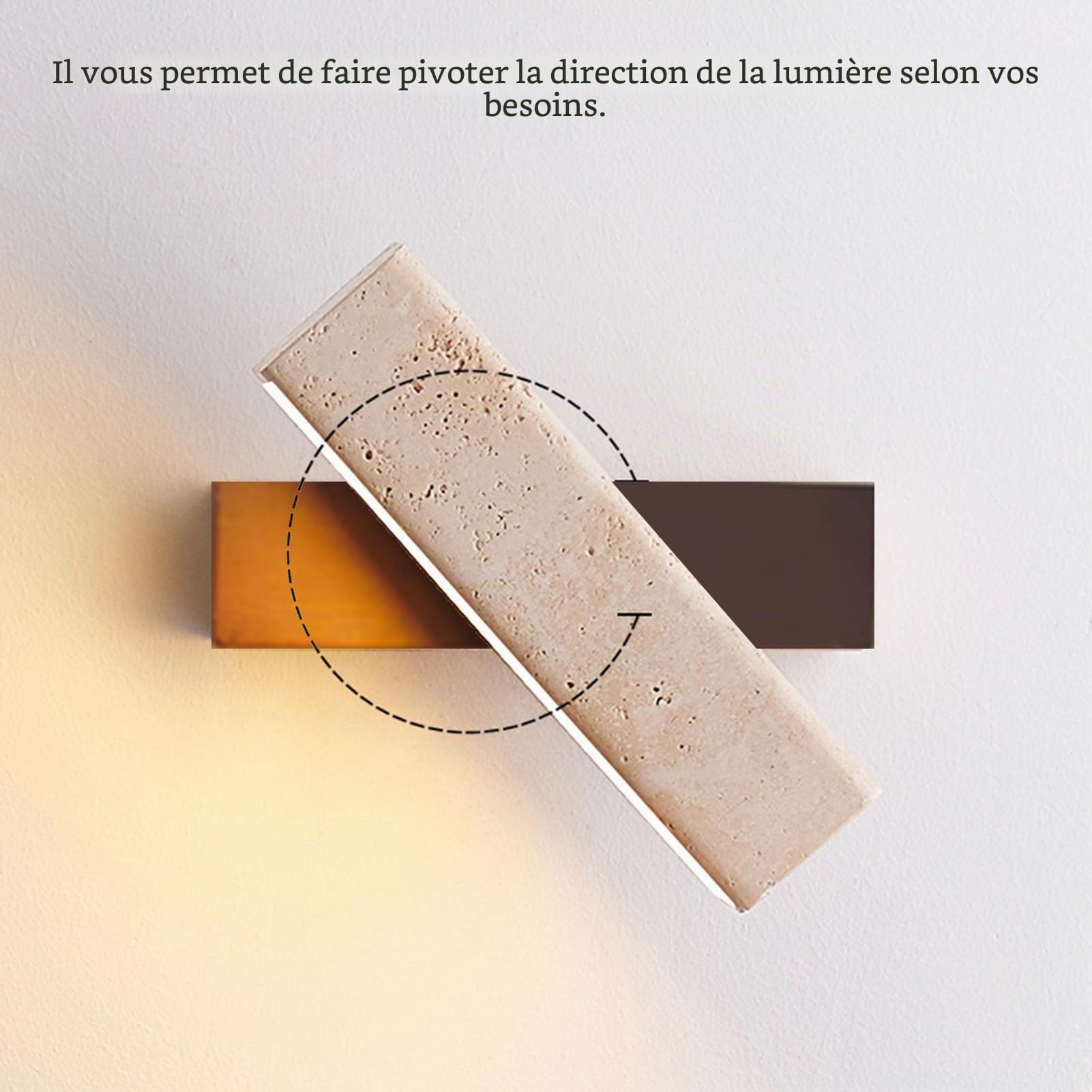 VBESTLIFE Appliques Murales LED pour Chambre, éclairage Chaud 3000k, Lampe Murale en Travertin en Chêne à 180 ° pour le Coucher du Salon (Couleur Noyer)