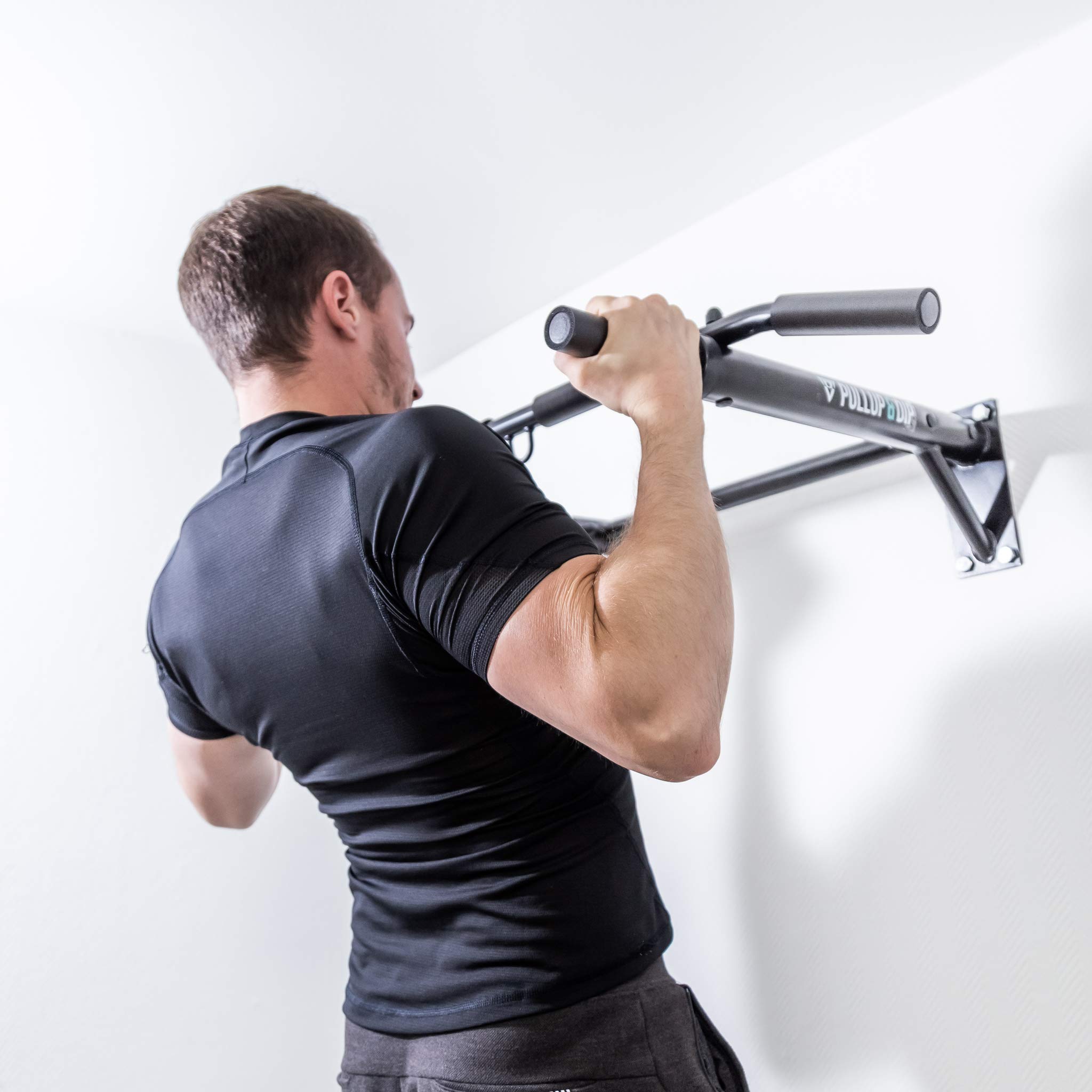 PULLUP & DIP Klimmzugstange Wand, Profi Multigriff Pull-Up Stange für Wandmontage inkl. Schrauben, Klimmzug Band und eBook, bis 200 kg