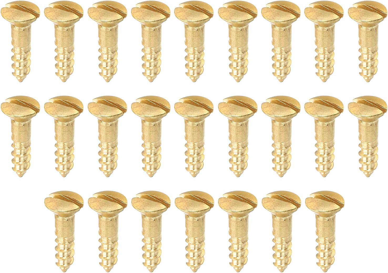 PATIKIL M2 x 8mm Slotted Wood Screw, 25 Pack Solid Brass Oval Head Flat Head Self Tapping Screws for Wood Furniture Connecting, Gold Tone