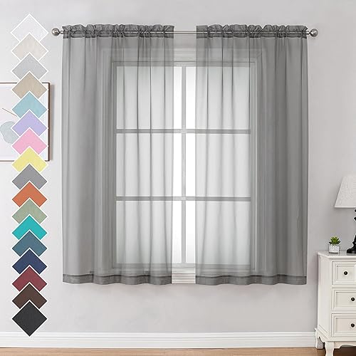 Miniatura 163 de OVZME 2 paneles de cortina traslúcidas para ventana, 96 pulgadas de largo, para dormitorio, diseño de bolsillo superior para cortinero, tratamiento