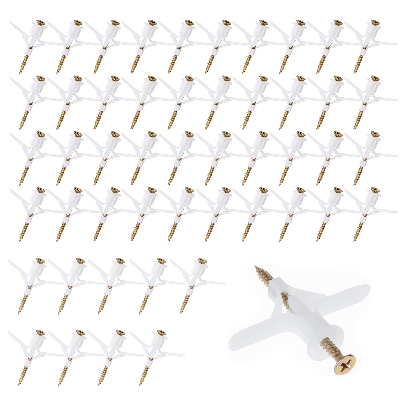 Plasterboard Wall Plug, 100 Pcs Plasterboard Fixings, 50 Plaster Board Wall Plug and 50 Screws
