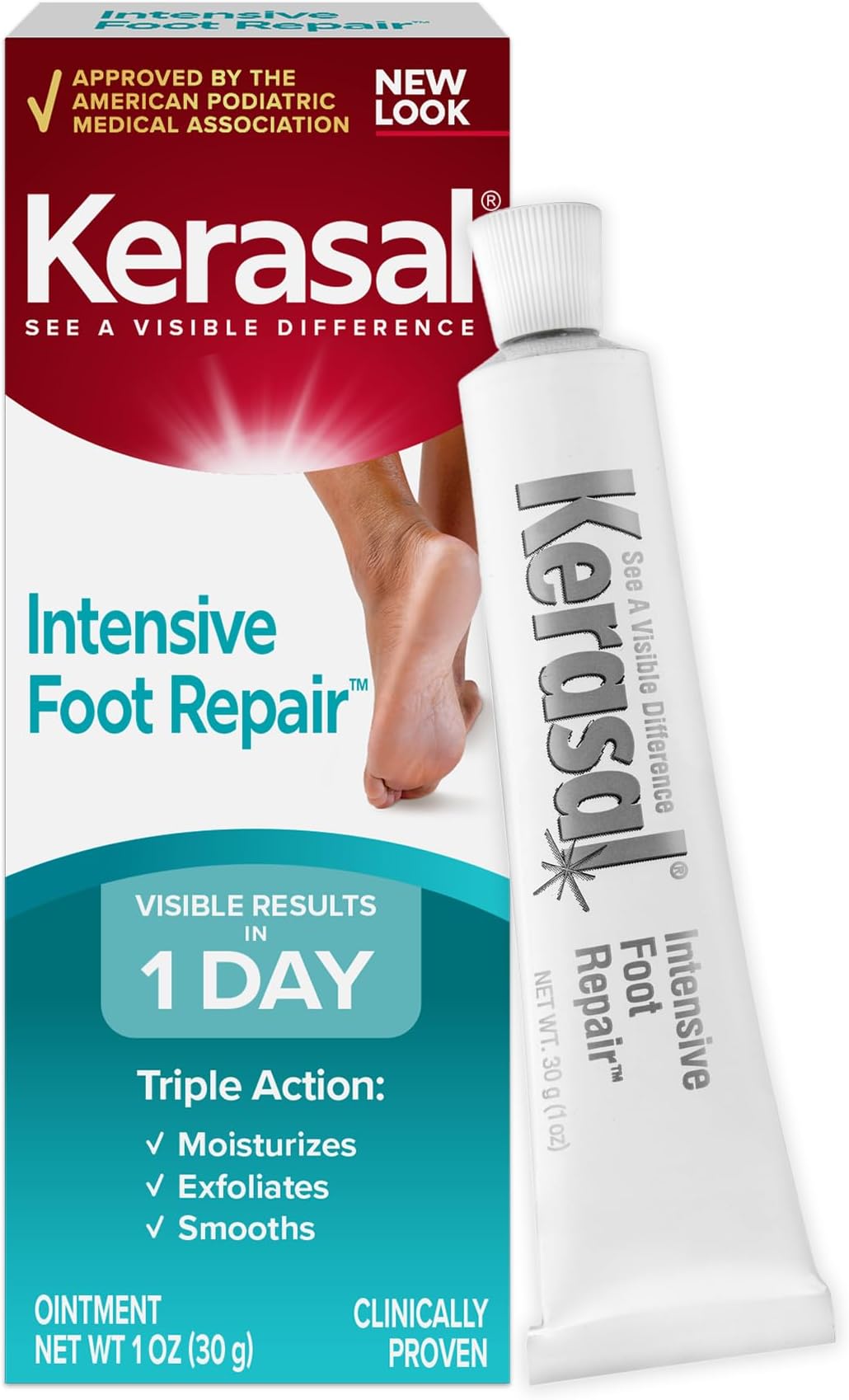 Kerasal Intensive Foot Repair, Skin Healing Ointment for Cracked Heels and Dry Feet, 1 Oz