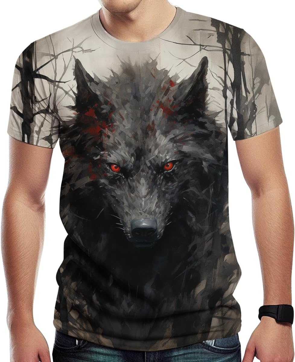 Men's Novelty Wolf Graphic T-Shirts 3D Animal Printed Shirts Casual Summer Tee Top