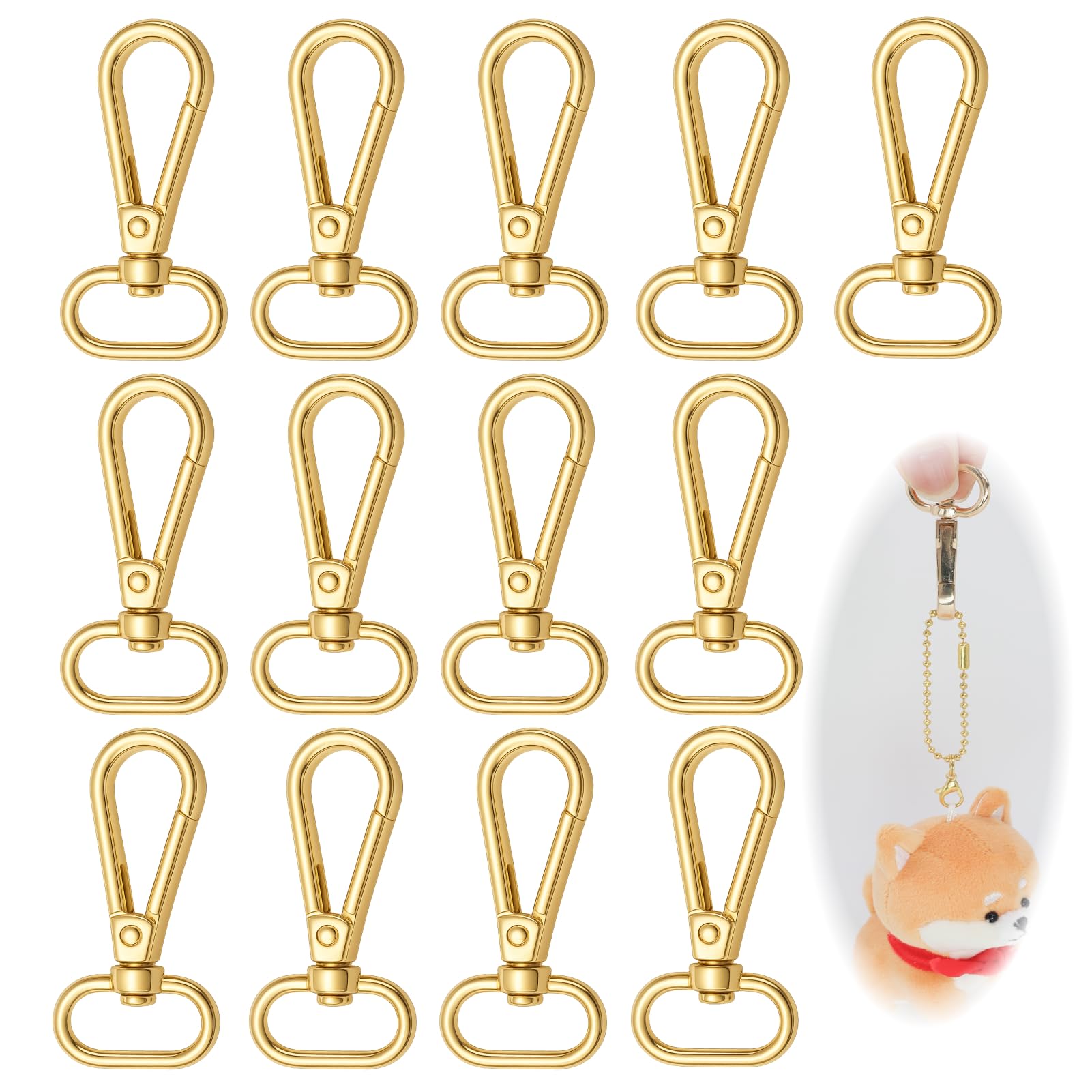 12 moschettoni girevoli dorati, ganci portachiavi con chiusura a griffe rotante a 360°, moschettoni in metallo resistenti per zaini, chiavi, guinzagli, portabadge, fai-da-te e accessori artigianali