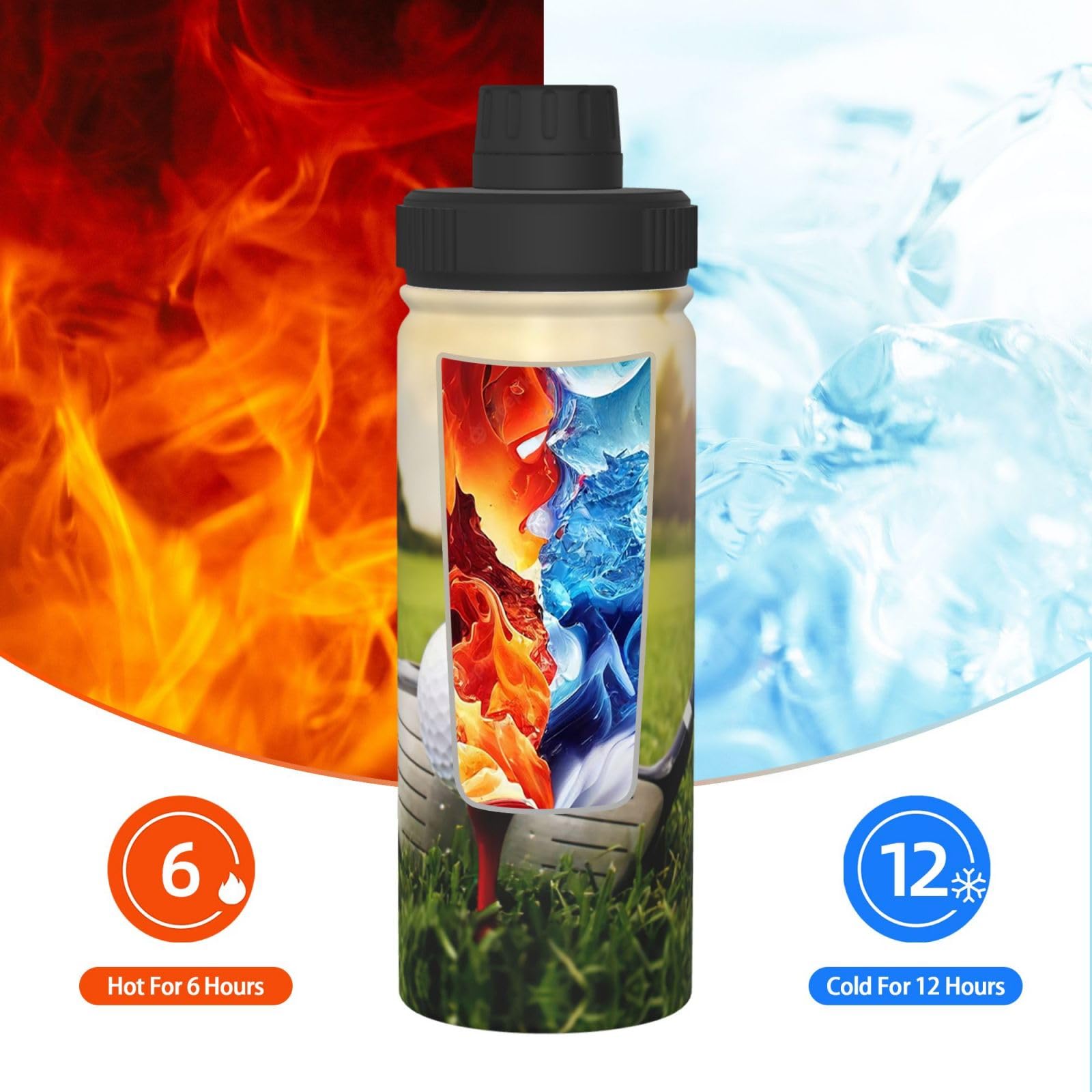 Botella de agua de acero inoxidable con aislamiento de doble pared para camping, senderismo, pelota de golf