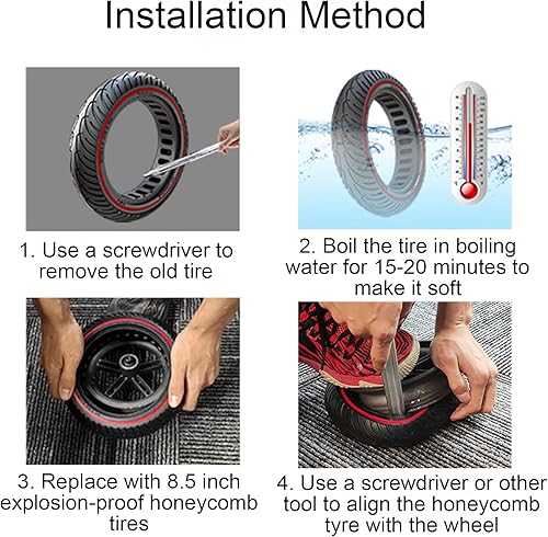 Miniatura 8 de 2PCS neumáticos sólidos, ruedas de repuesto de scooter eléctrico de 8.5x2 pulgadas, neumático de panal delantero o trasero de 8 12'' para Gotrax Gxl