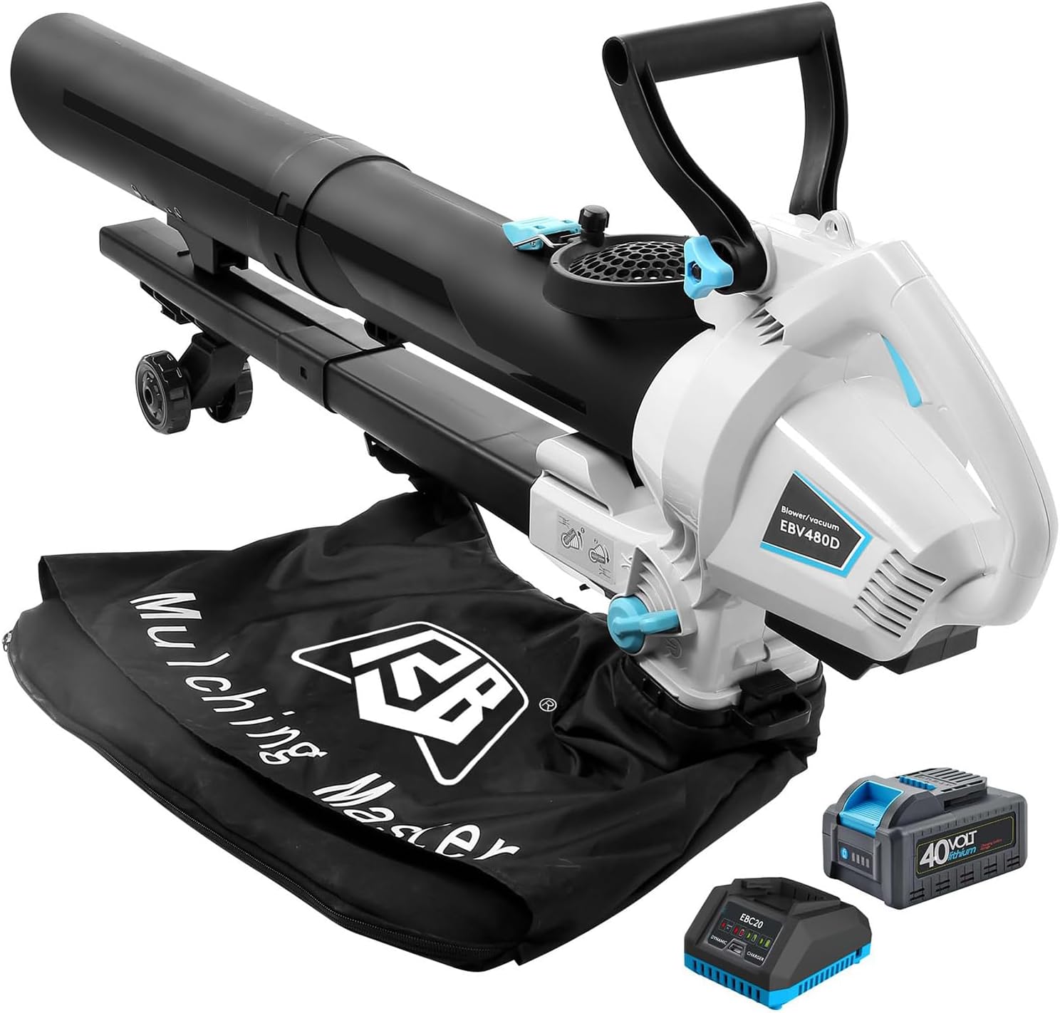 RB 40V Leaf Blower and Vacuum Combo - Powerful Cordless Leaf Vacuum Mulcher with 4.0Ah Battery, 30:1 Mulching, 12L Bag, Adjustable Handle Vacuum Blower