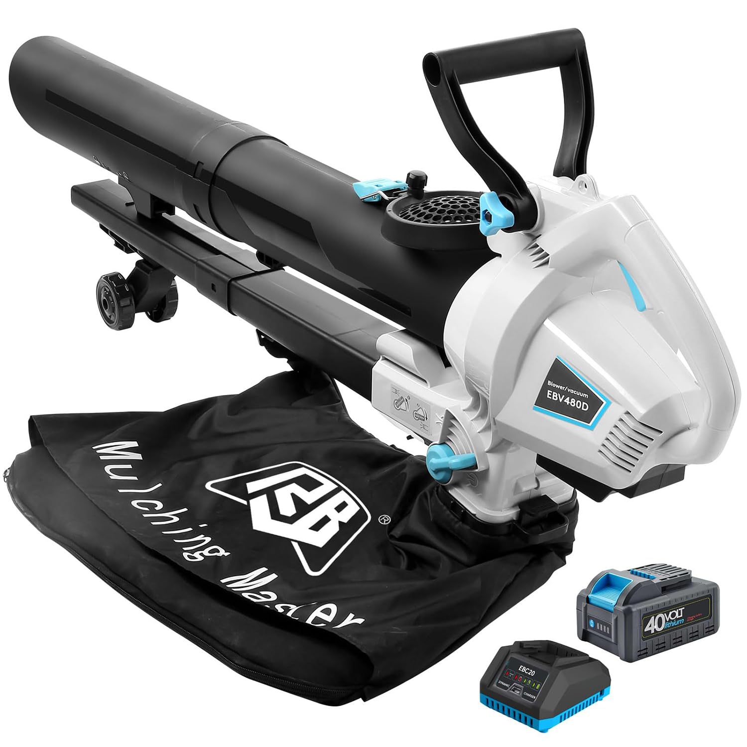 RB 40V 3-in-1 Cordless Vacuum Blower - Powerful Leaf Blower, Mulcher & Vacuum with 4.0Ah Battery & Fast Charger, Adjustable Handle, 12L Bag, 30:1 Mulching Ratio