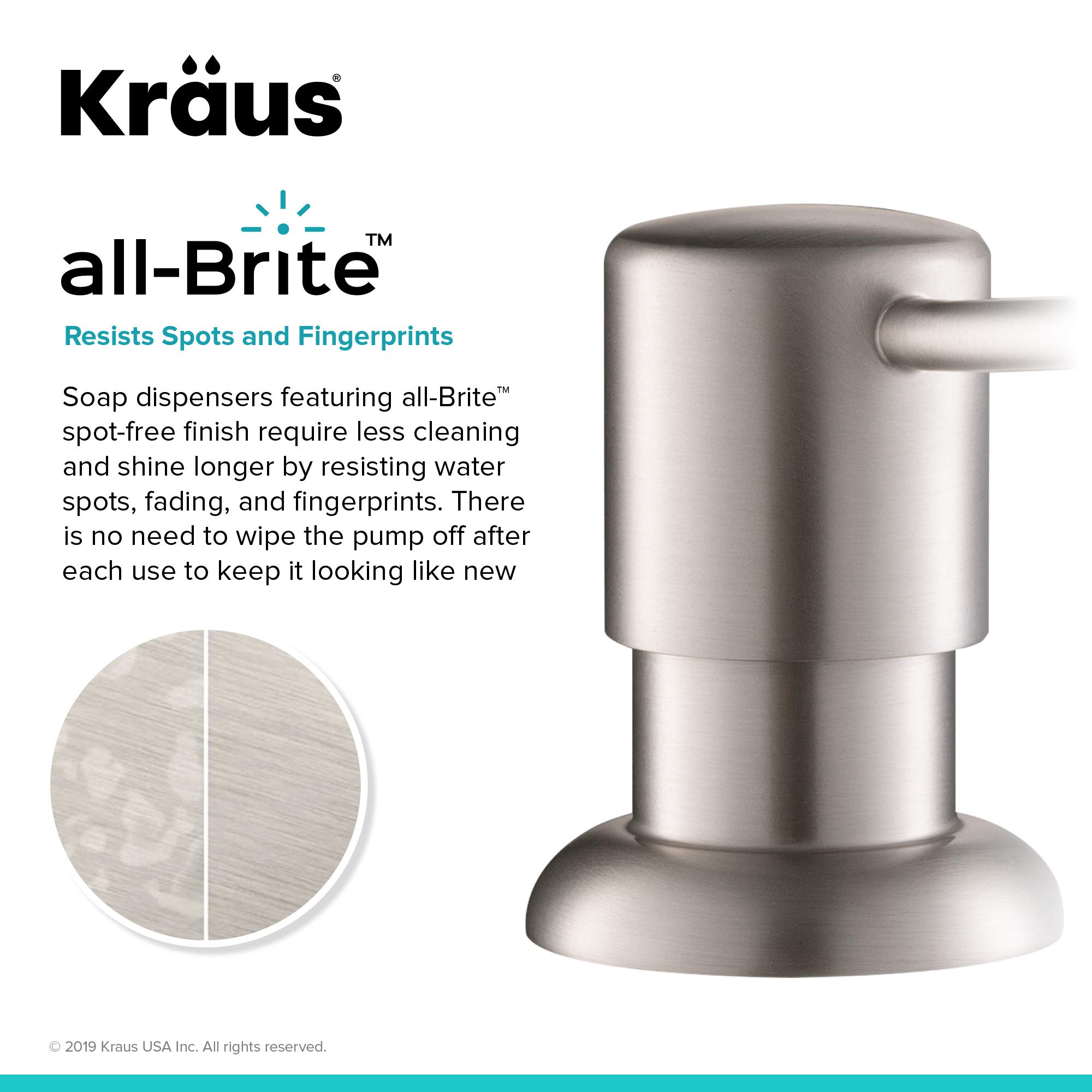 KRAUS Boden KSD-53SFS - Dispenser per sapone e lozioni da cucina, in acciaio INOX senza macchie
