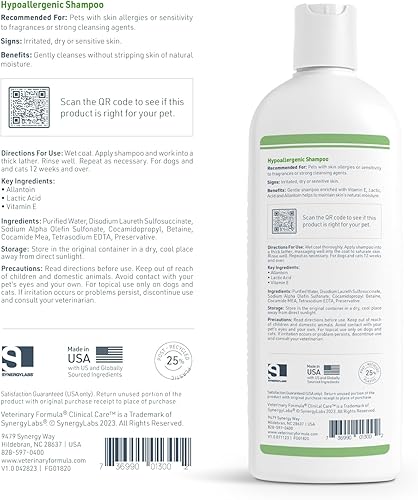 Miniatura 6 de Veterinary Formula Clinical Care Champú hipoalergénico para perros y gatos, 16 onzas, sin ingredientes agresivos, champú para mascotas sin fragancia
