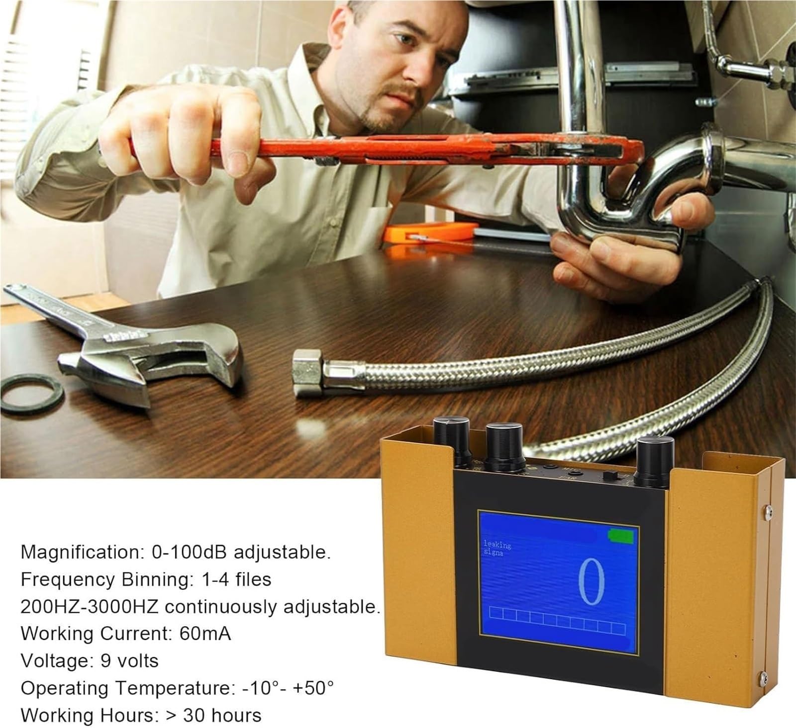 Rilevatore di perdite d'acqua, attrezzatura professionale con auricolare, sensore geofono, display digitale e impostazioni regolabili, per uso domestico ed esterno