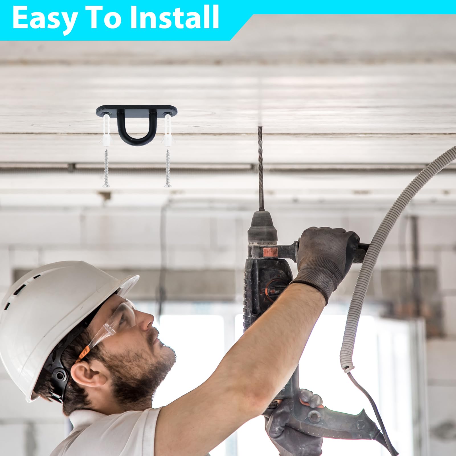 5 piastre oculari in acciaio inox, piastra occhio con occhiello, piastra occhio nera, gancio da soffitto, occhielli a vite con 6 moschettoni e viti, per montaggio a parete, montaggio a soffitto