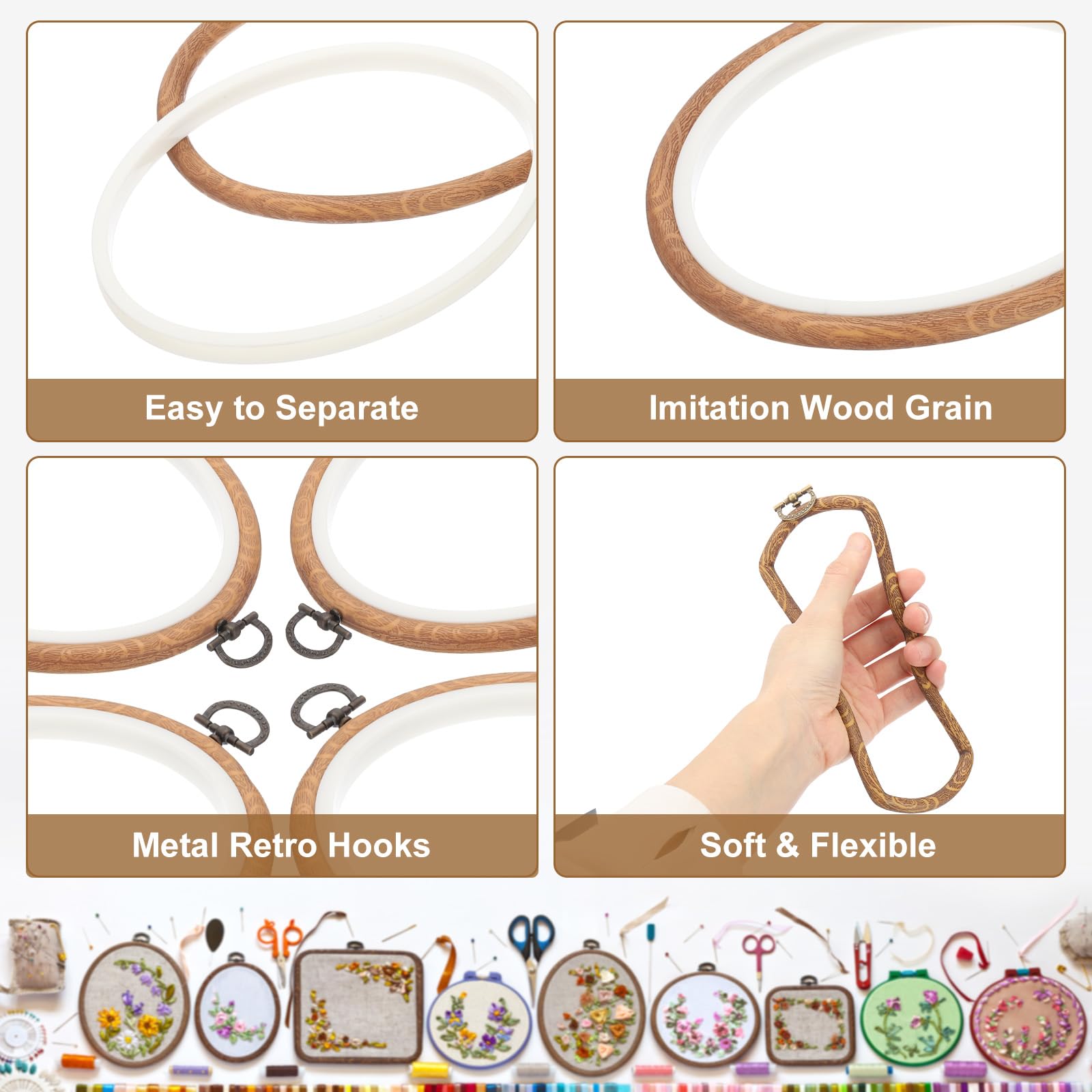 PATIKIL 10 Pièces 6.3"x4.7" Cercles À Broder Imitation Bois Ovale Anneau De Broderie Pour Artisanat D'Art De Broderie Décoration Pratique De Couture
