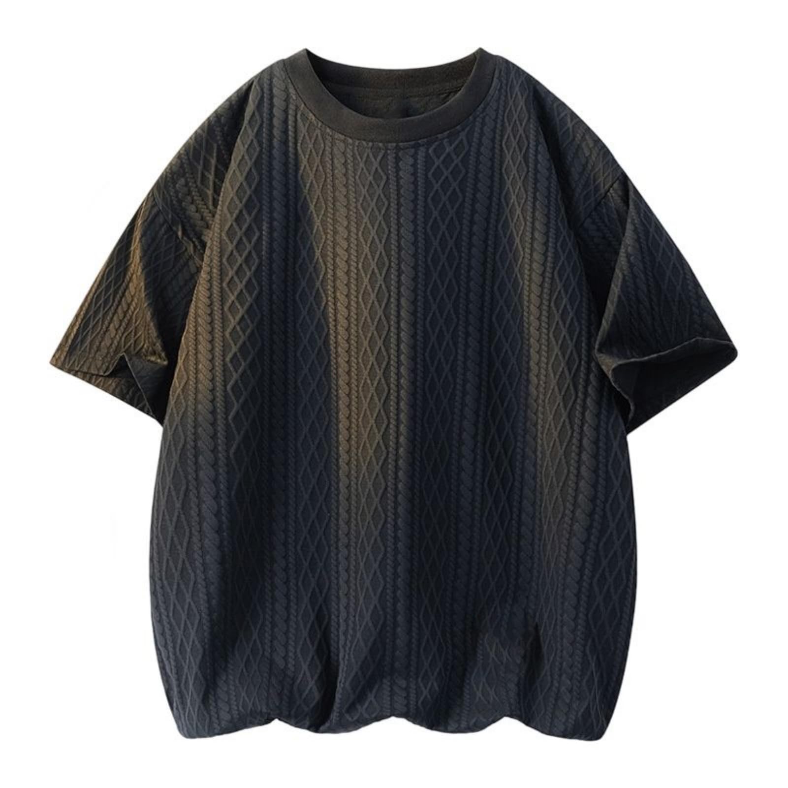 Maglietta da uomo a maniche corte in jacquard con colletto rialzato, vestibilità ampia, per allenamento, corsa, abbigliamento all'aperto