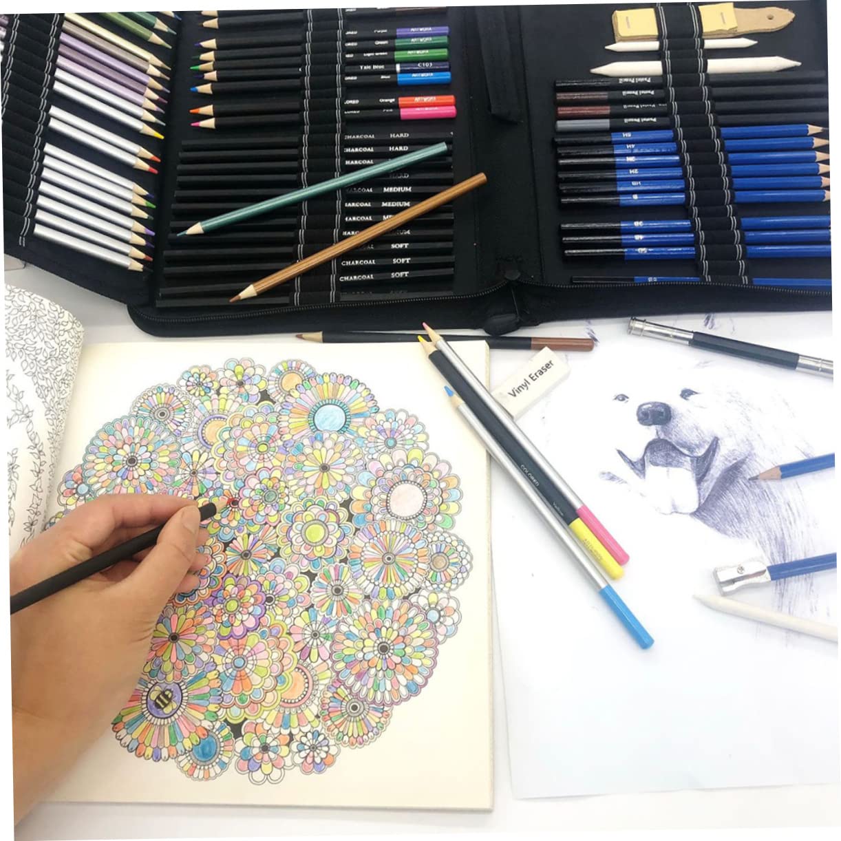 Set Matite da Disegno per Ragazzo Ragazza e Studenti 72 Pezzi in Legno | Album da Colorare e Pittura, Fornitura Artistica, Uso Sicuro Protezione Ambientale