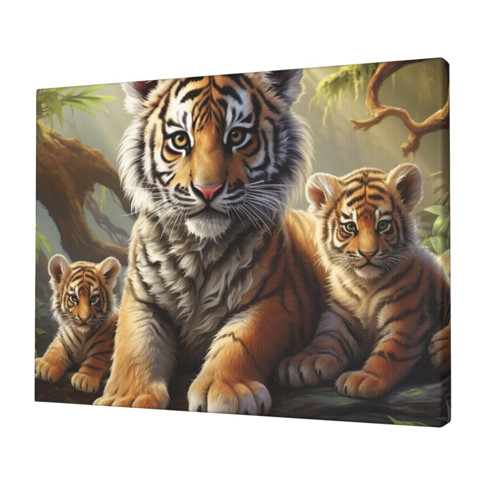 KLOPH Jungle Tigers Cub Canvas Wall Art for Living Room 12"x16" Modern Artwork Painting for Bathroom Hanging Canvas Prints Aesthetic Wallart for Bedroom Kitchen Office Wall Decor